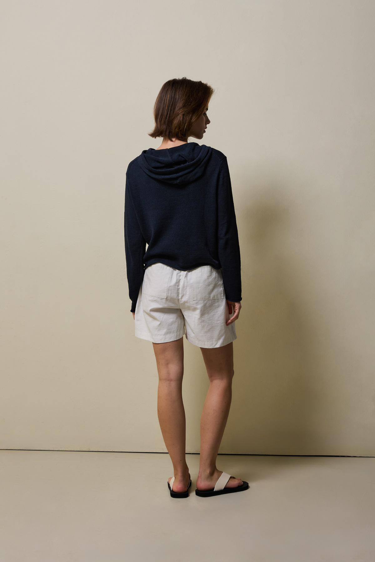 Cotton Blend Double Pleat Banding Shorts _ Pure Ivory