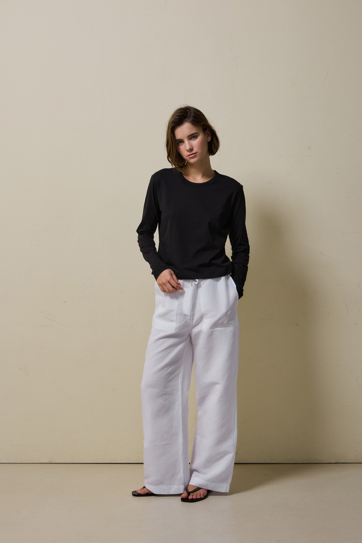Cotton Basic Slim Long Sleeve T-Shirt _ Black