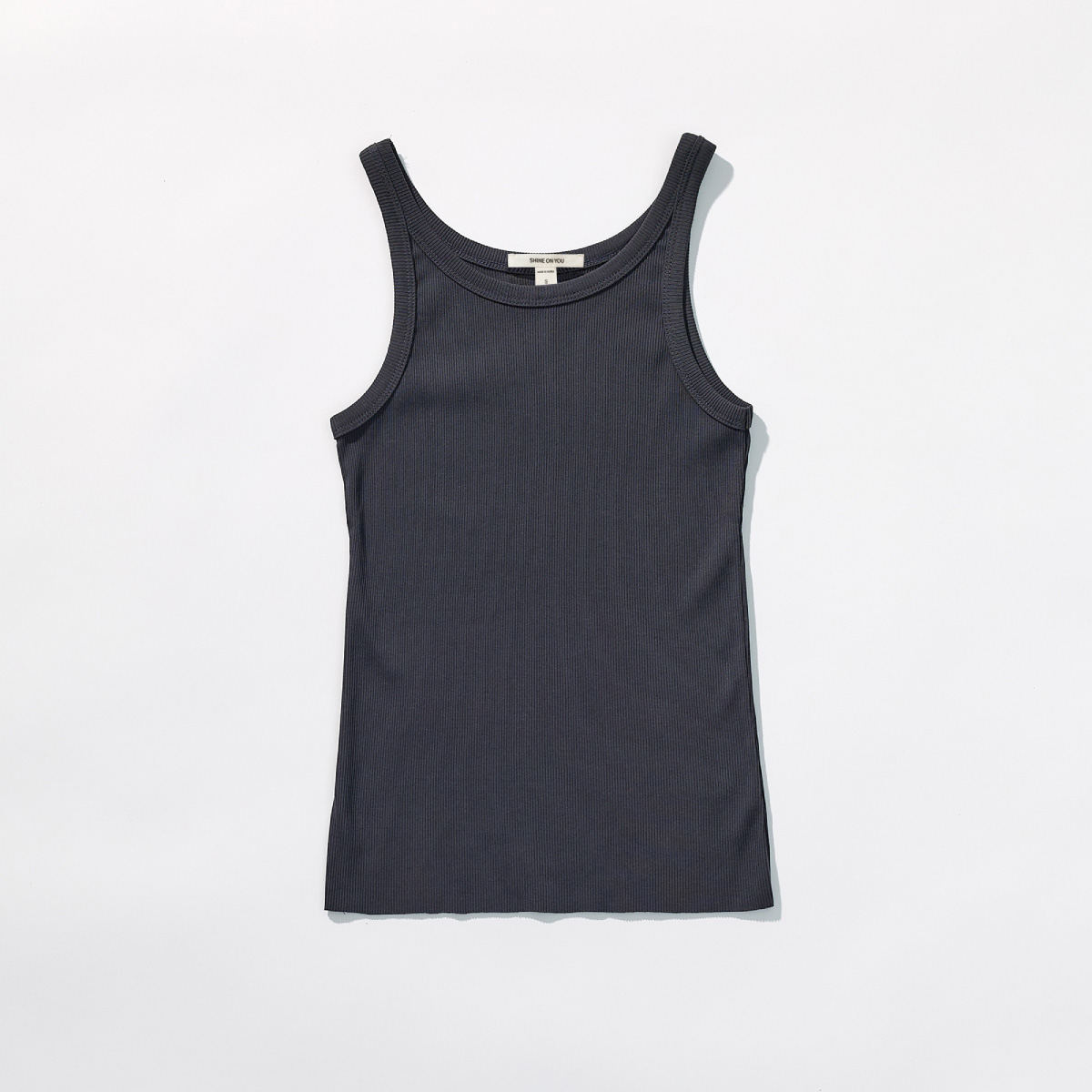 Cotton Rib Slim Sleeveless Top _ Deep Charcoal