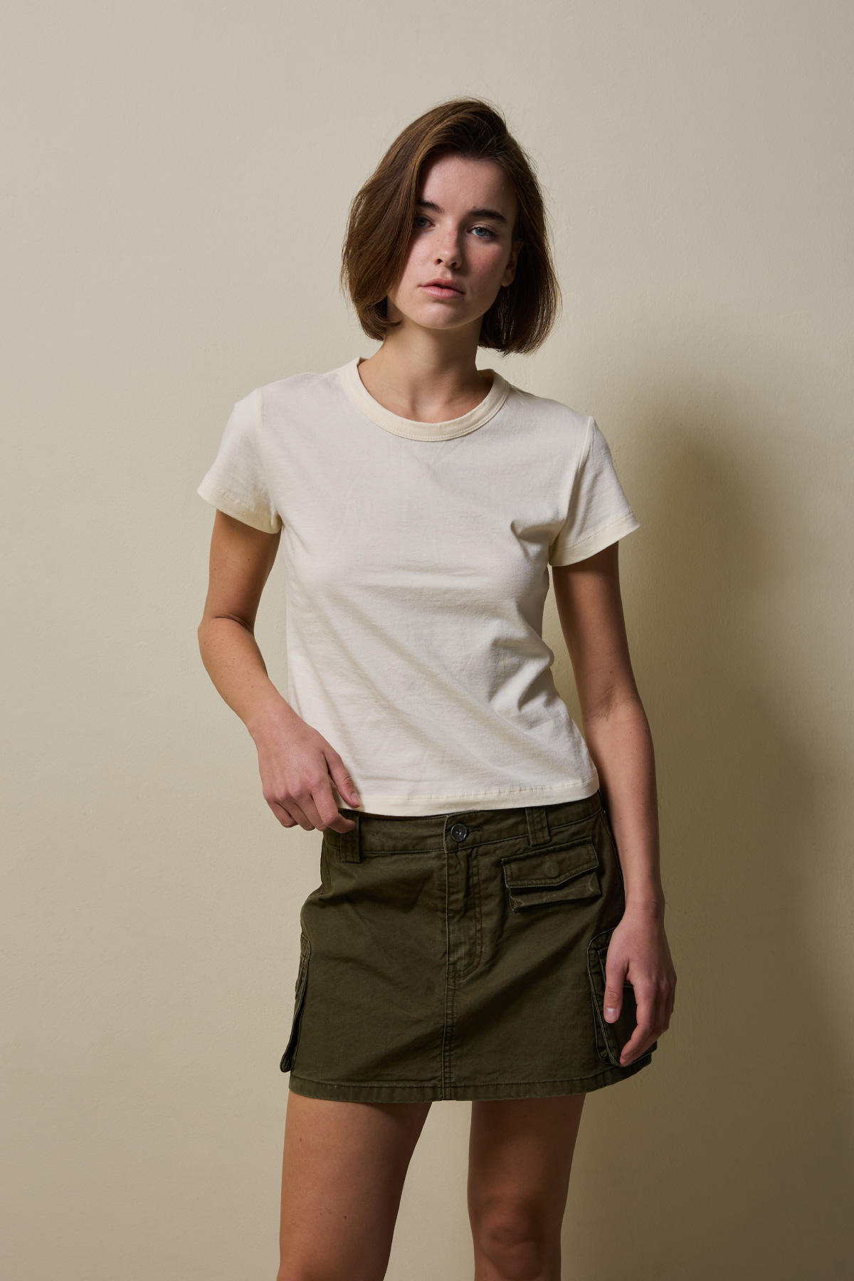 Cotton Basic Slim T-Shirt _ Butter Cream