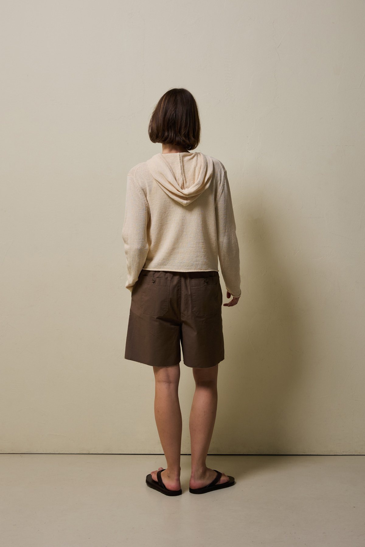Cotton Utility Banding Half Pants _ Dark Brown