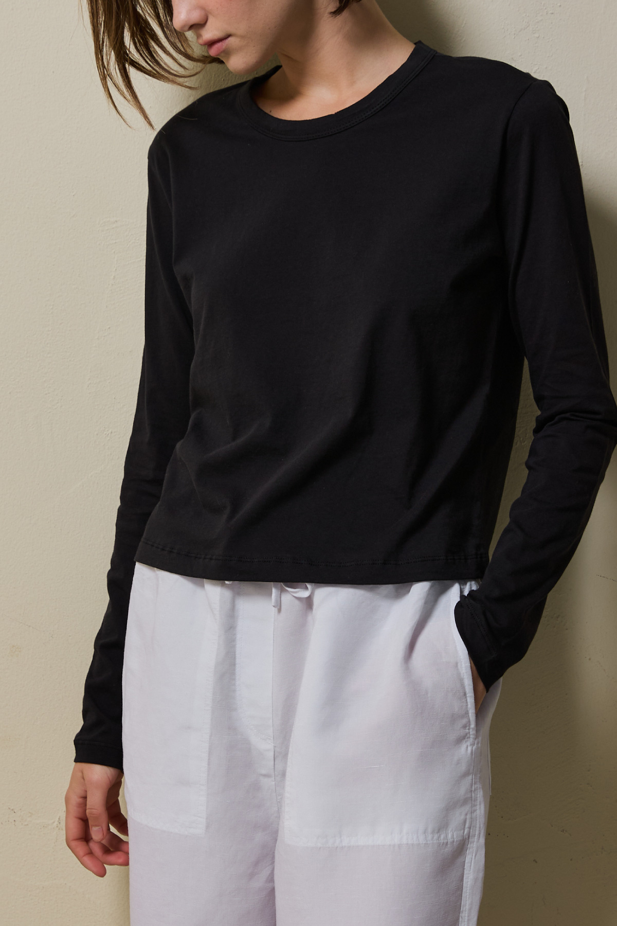 Cotton Basic Slim Long Sleeve T-Shirt _ Black