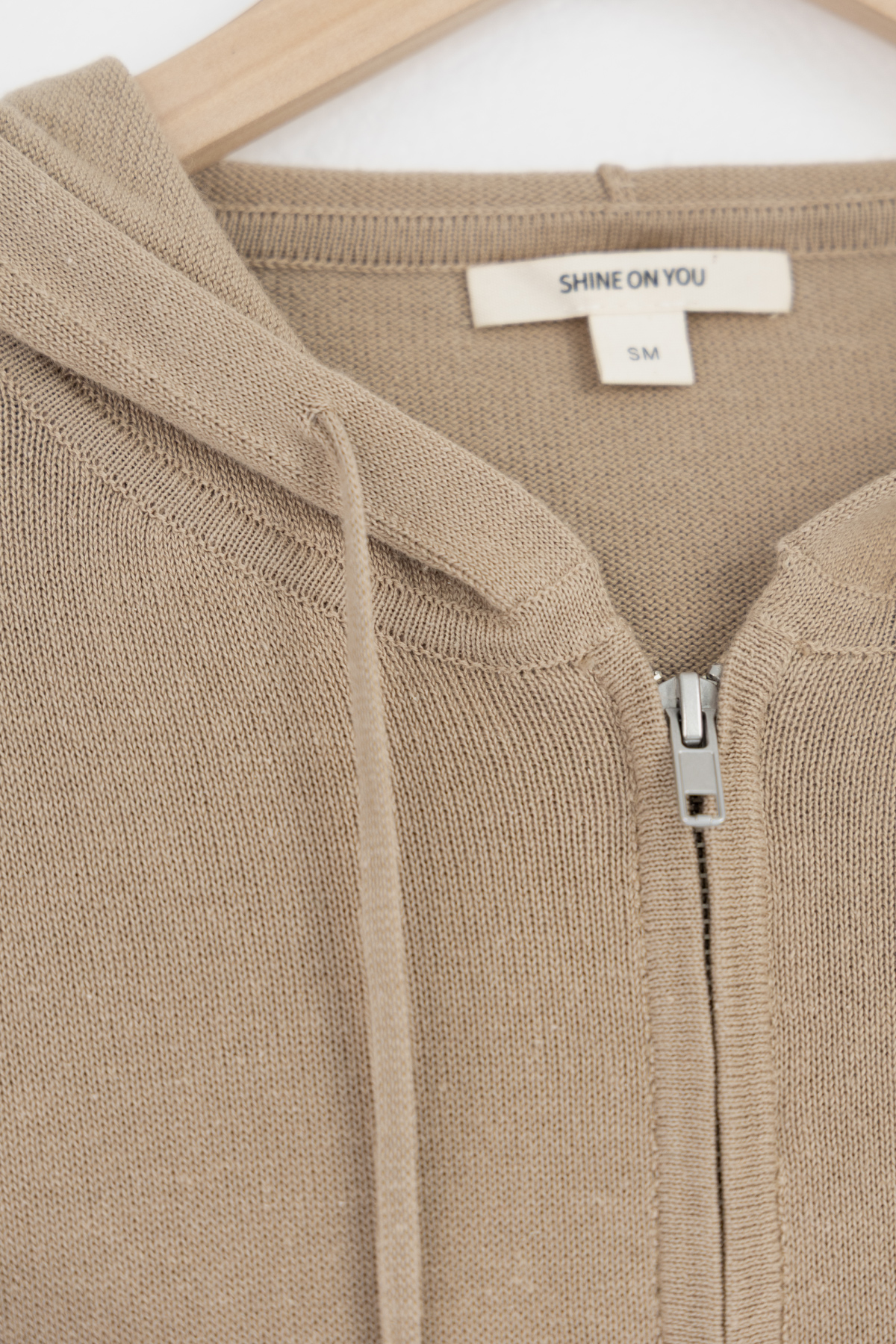 Linen Cotton Knit Zip Hoodie _ Sand Beige