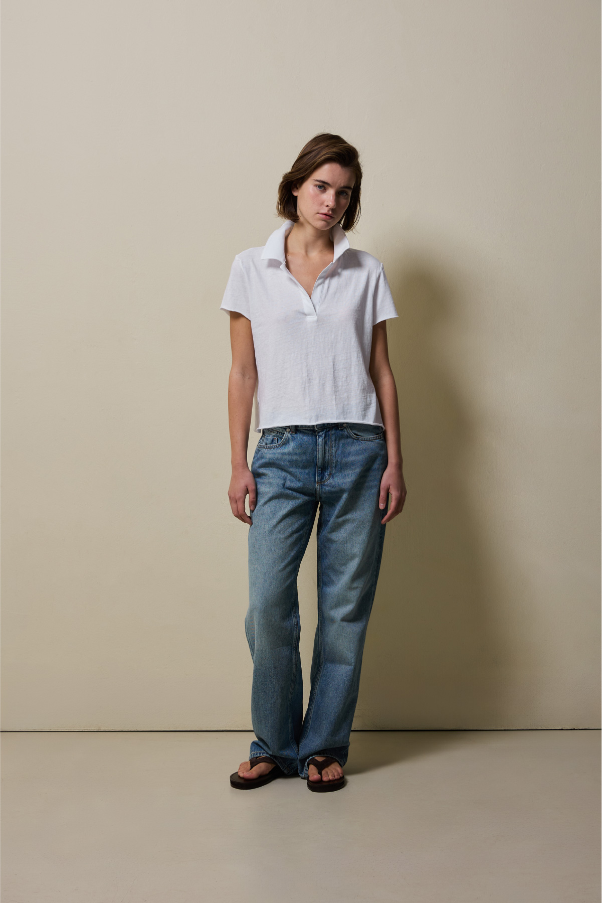 Cotton Jersey Collared T-Shirt _ Pure White