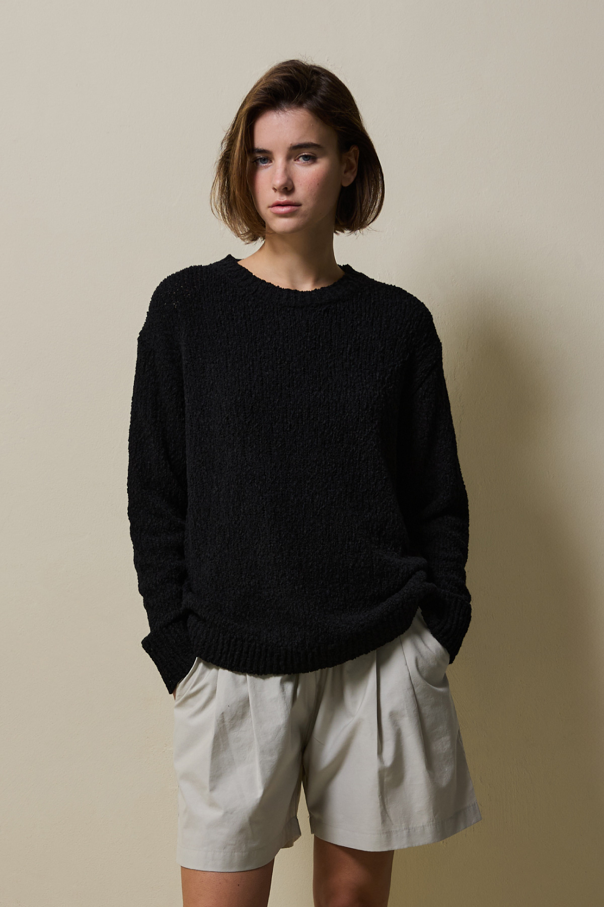 Cotton Blend Loose Knit _ Soft Black