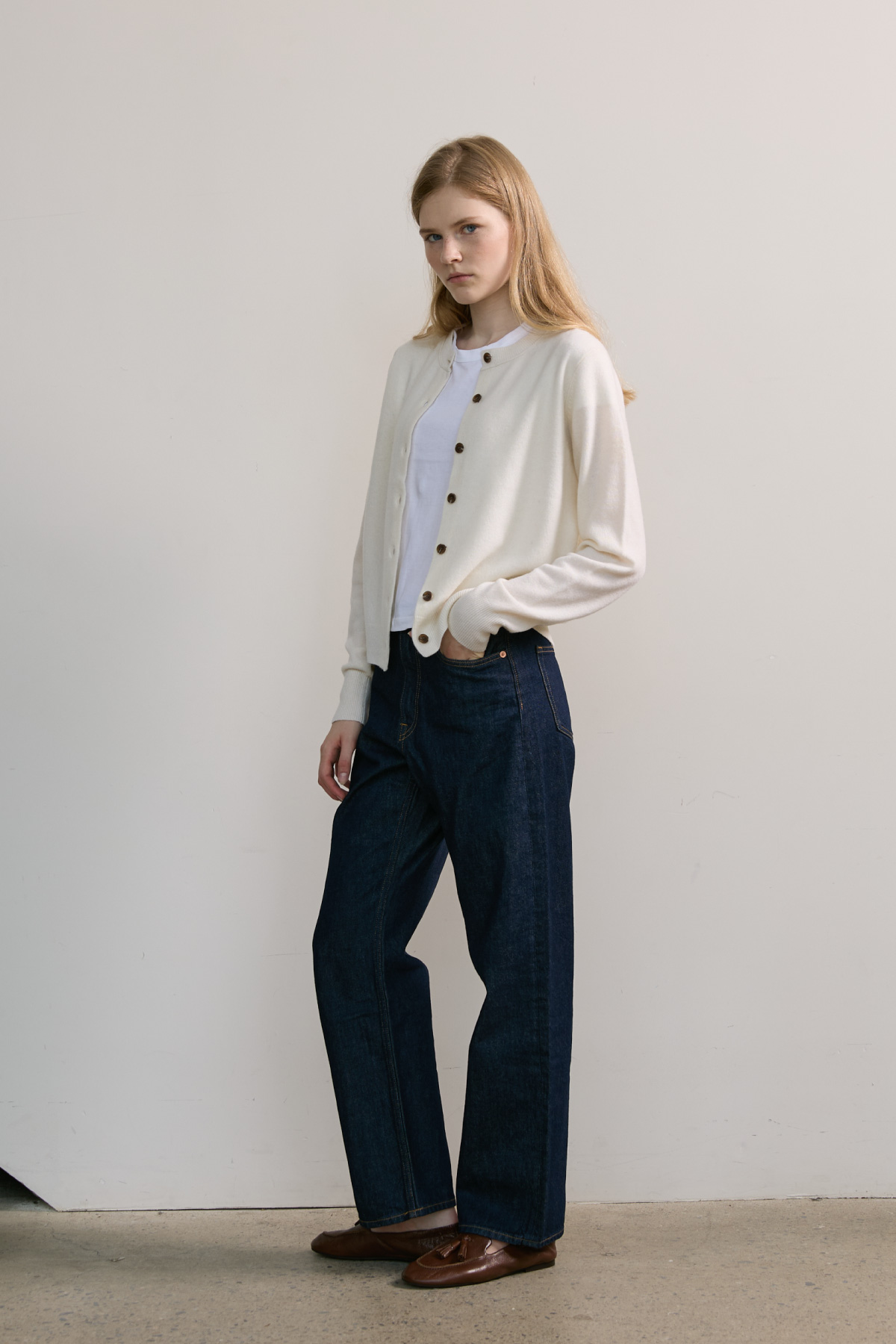 100%Merino Wool Basic Cardigan_Ivory100%메리노 울 베이직 가디건_아이보리