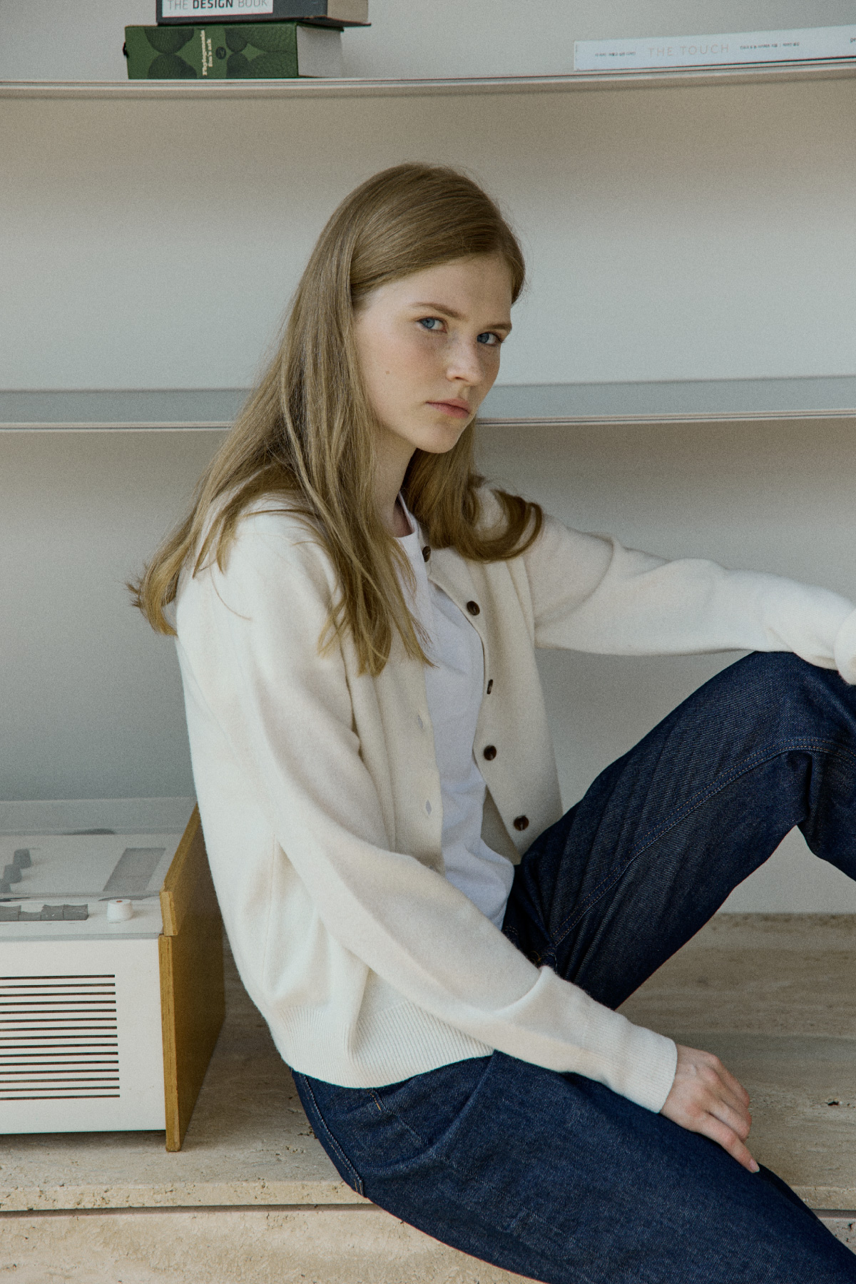100%Merino Wool Basic Cardigan_Ivory100%메리노 울 베이직 가디건_아이보리