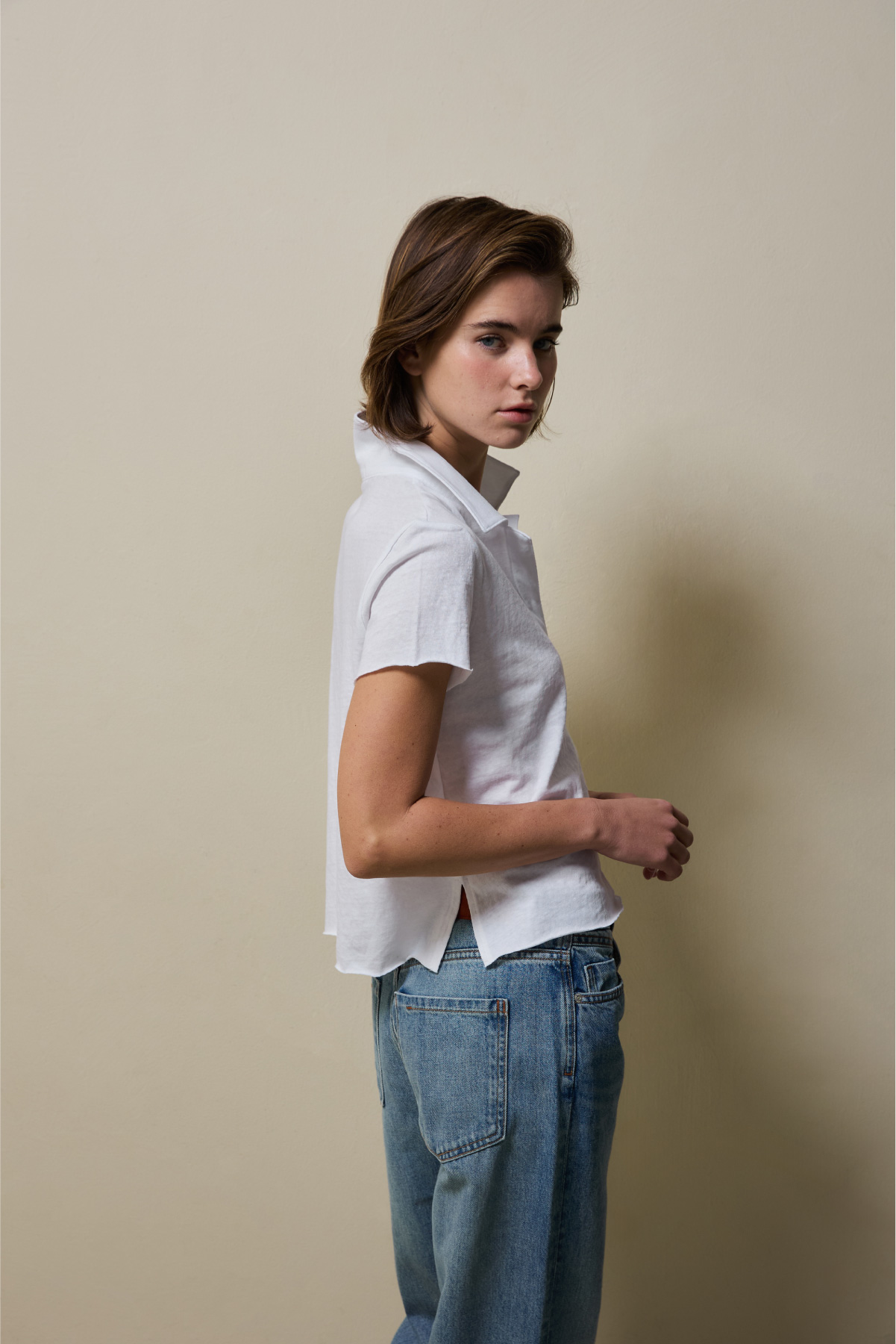 Cotton Jersey Collared T-Shirt _ Pure White