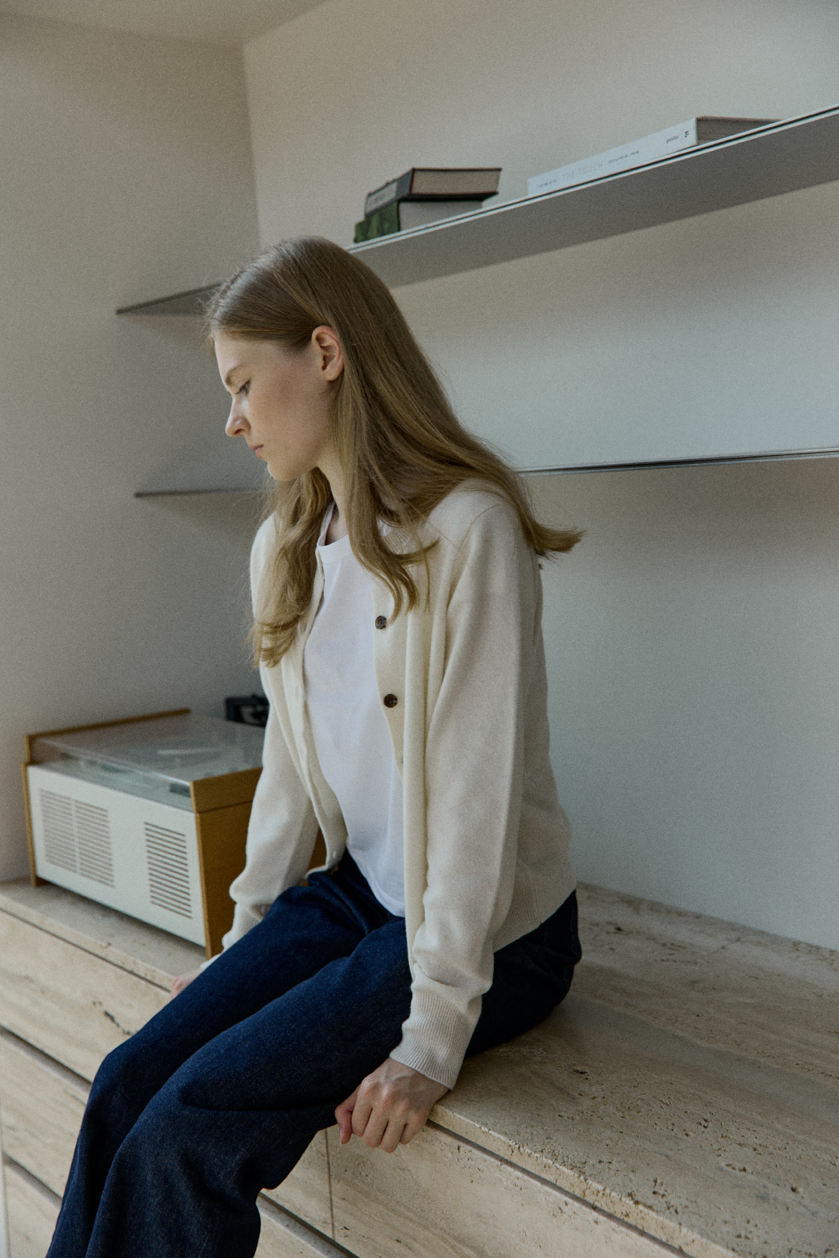 100%Merino Wool Basic Cardigan_Ivory100%메리노 울 베이직 가디건_아이보리