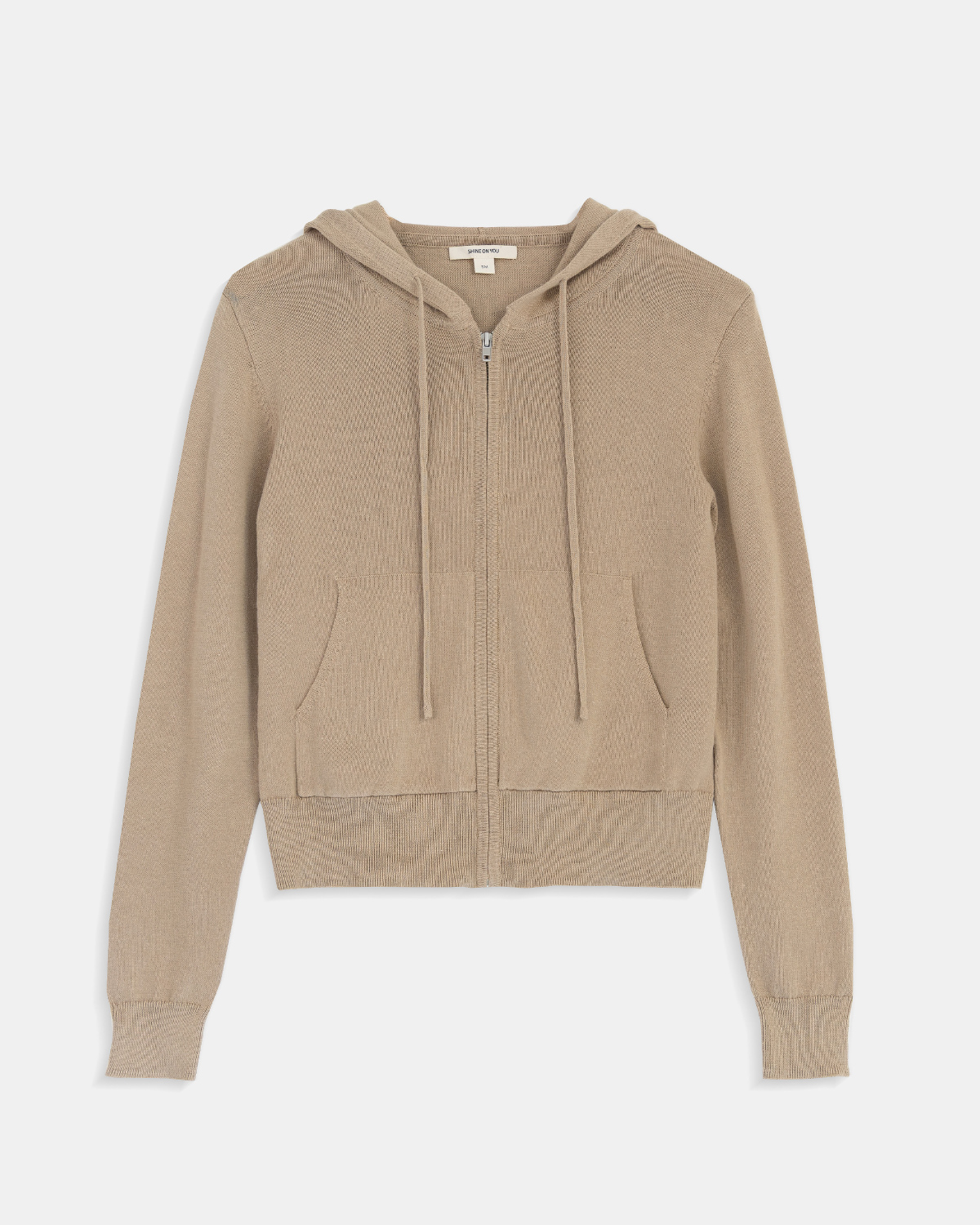 Linen Cotton Knit Zip Hoodie _ Sand Beige