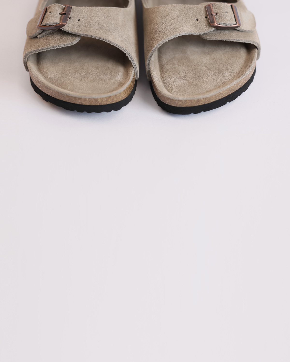 Suede Leather Double Buckle Slide Sandals_Sand Beige