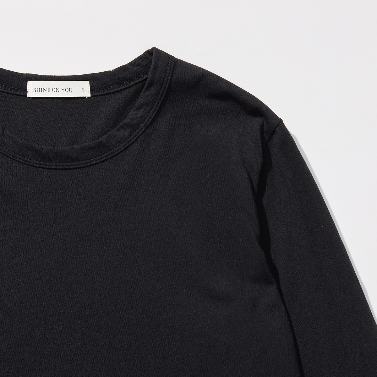 Cotton Basic Slim Long Sleeve T-Shirt _ Black