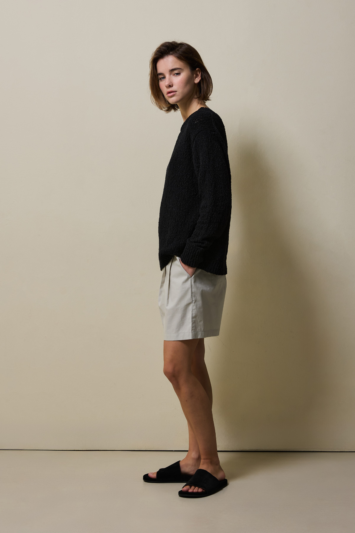 Cotton Blend Loose Knit _ Soft Black
