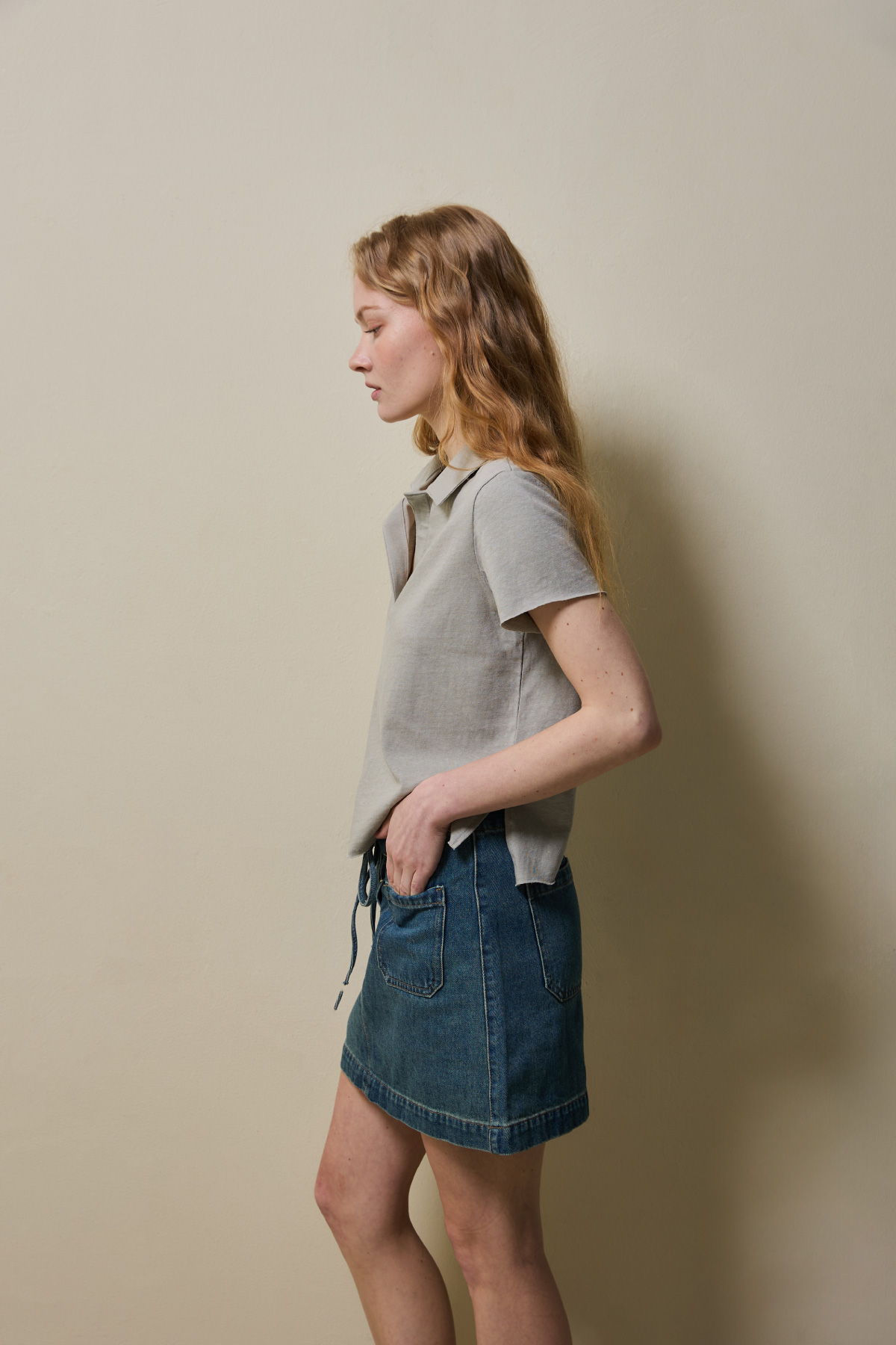 Cotton Jersey Collared T-Shirt _ Olive Grey