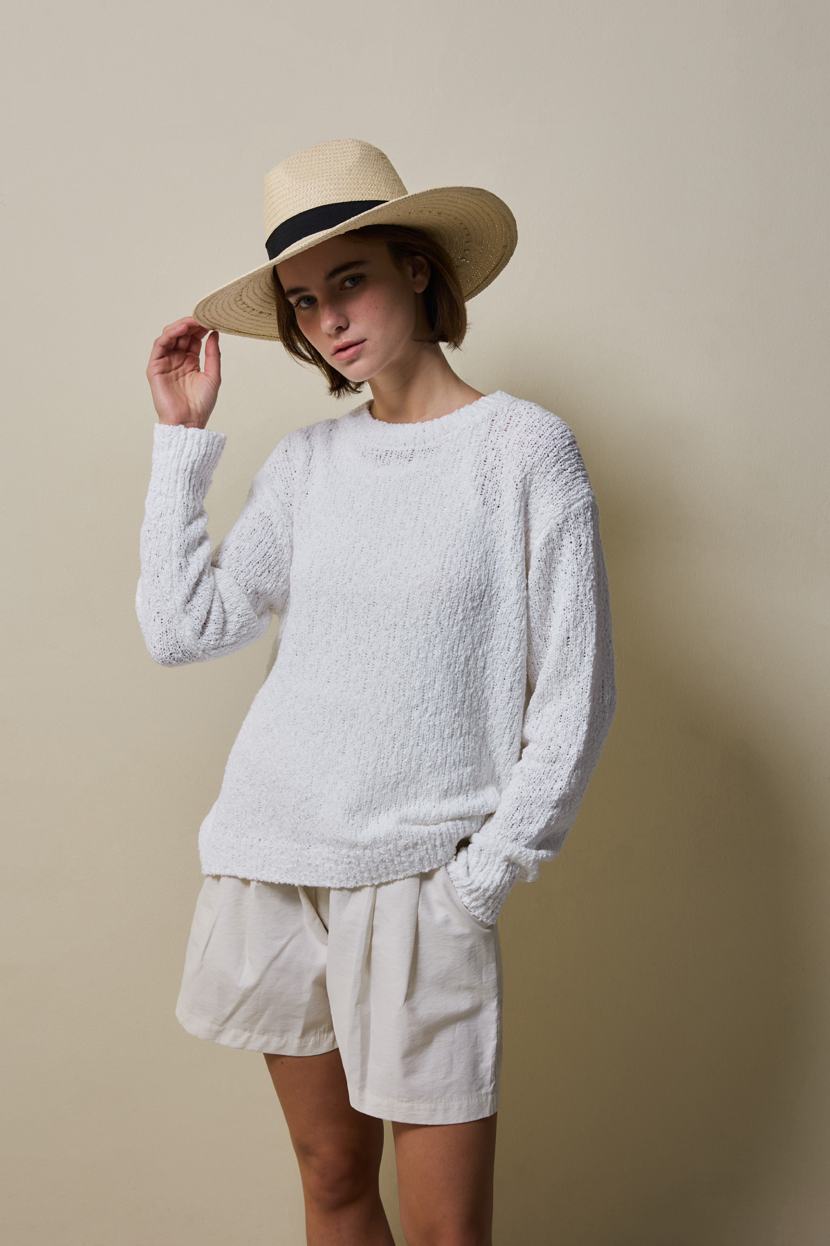 Cotton Blend Loose Knit _ Soft White