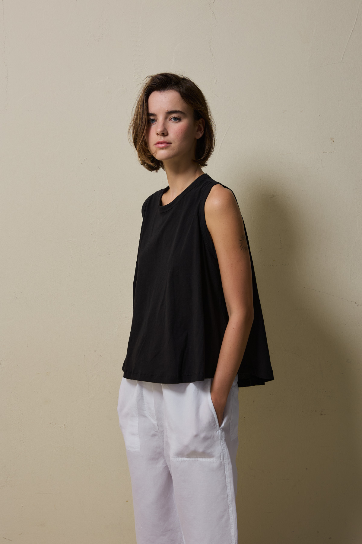 Cotton A-line Sleeveless Top _ Black