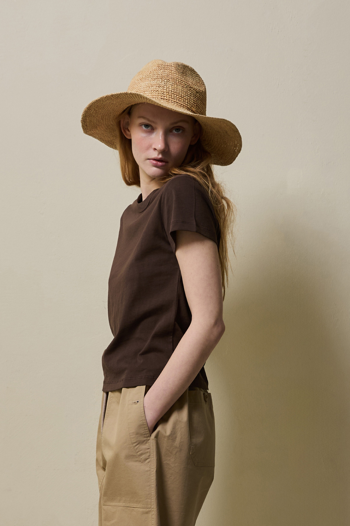 Natural Raffia Brim Hat _ Natural Beige