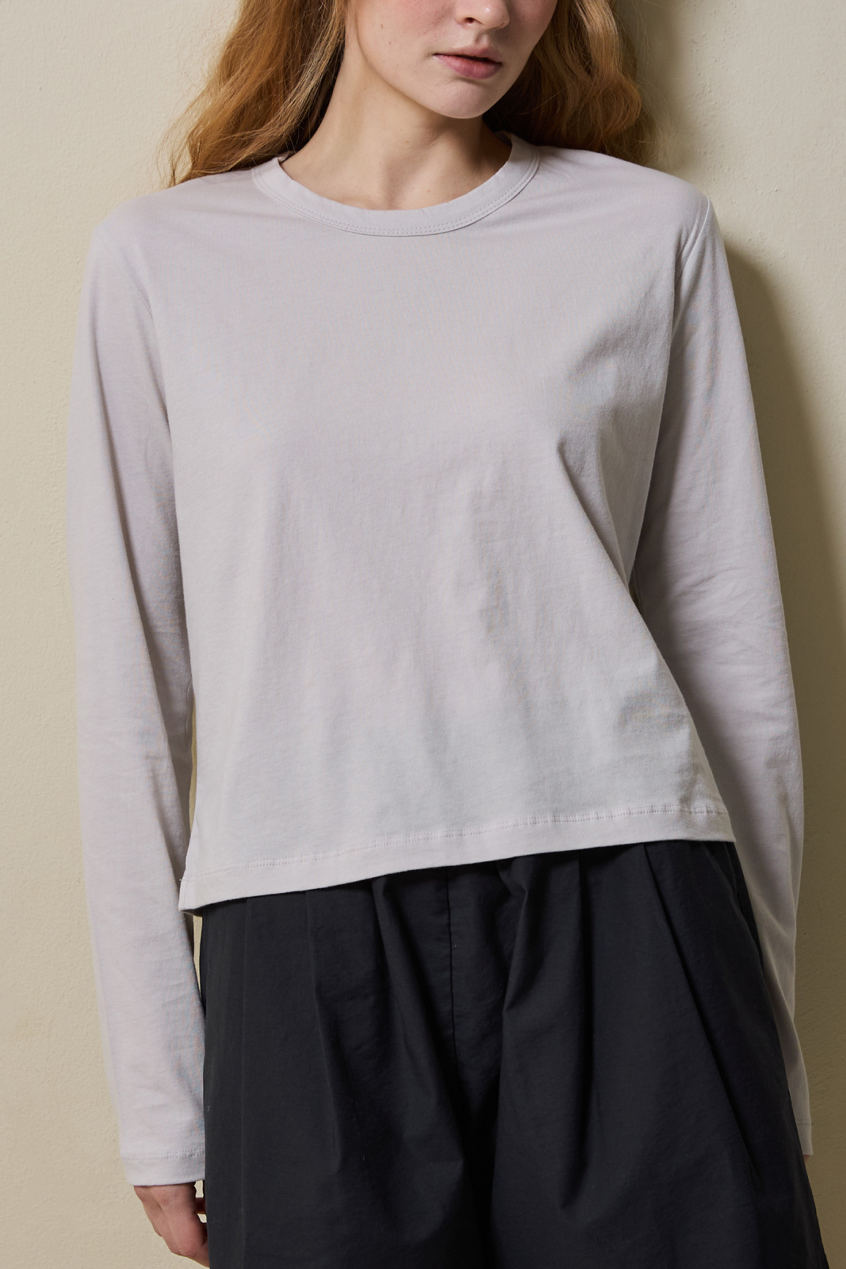 Cotton Basic Slim Long Sleeve T-Shirt _ Light Grey