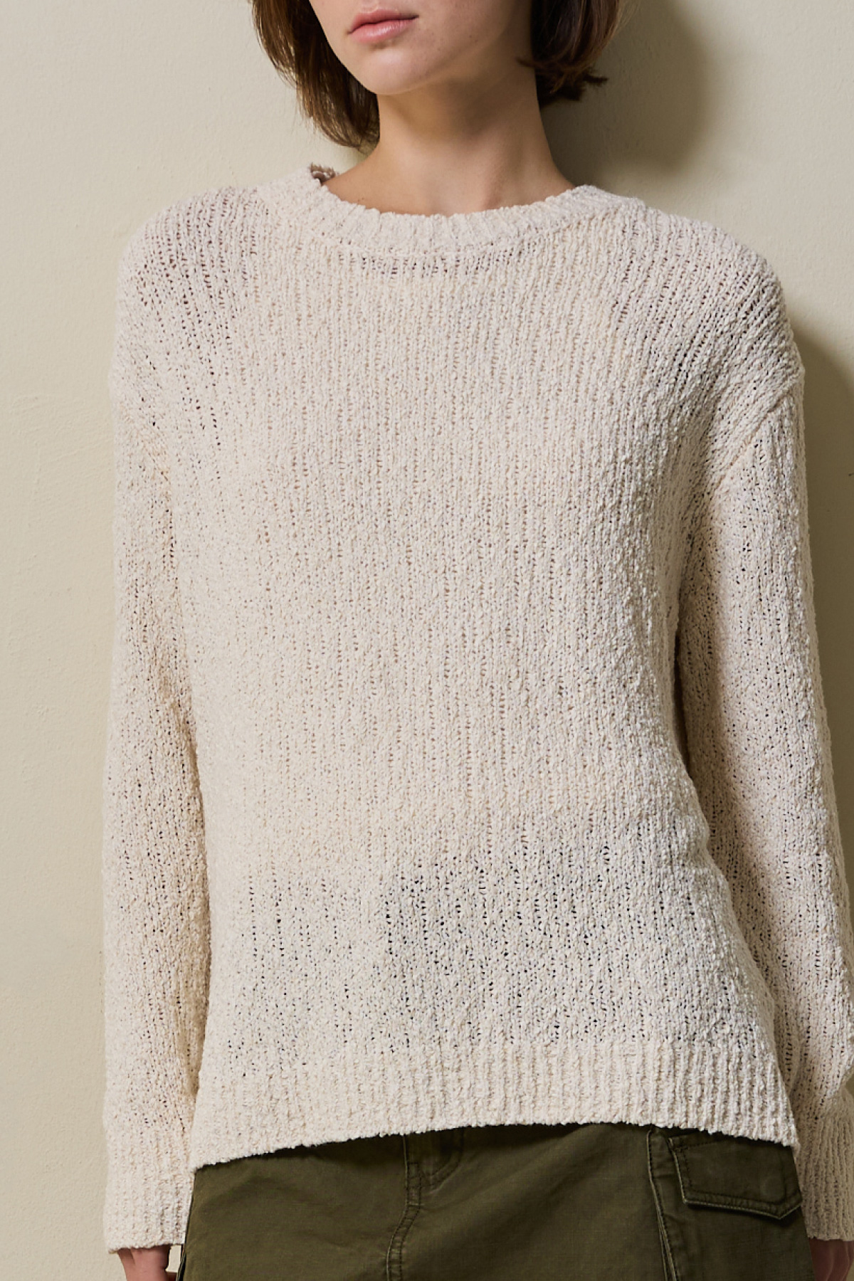 Cotton Blend Loose Knit _ Light Beige