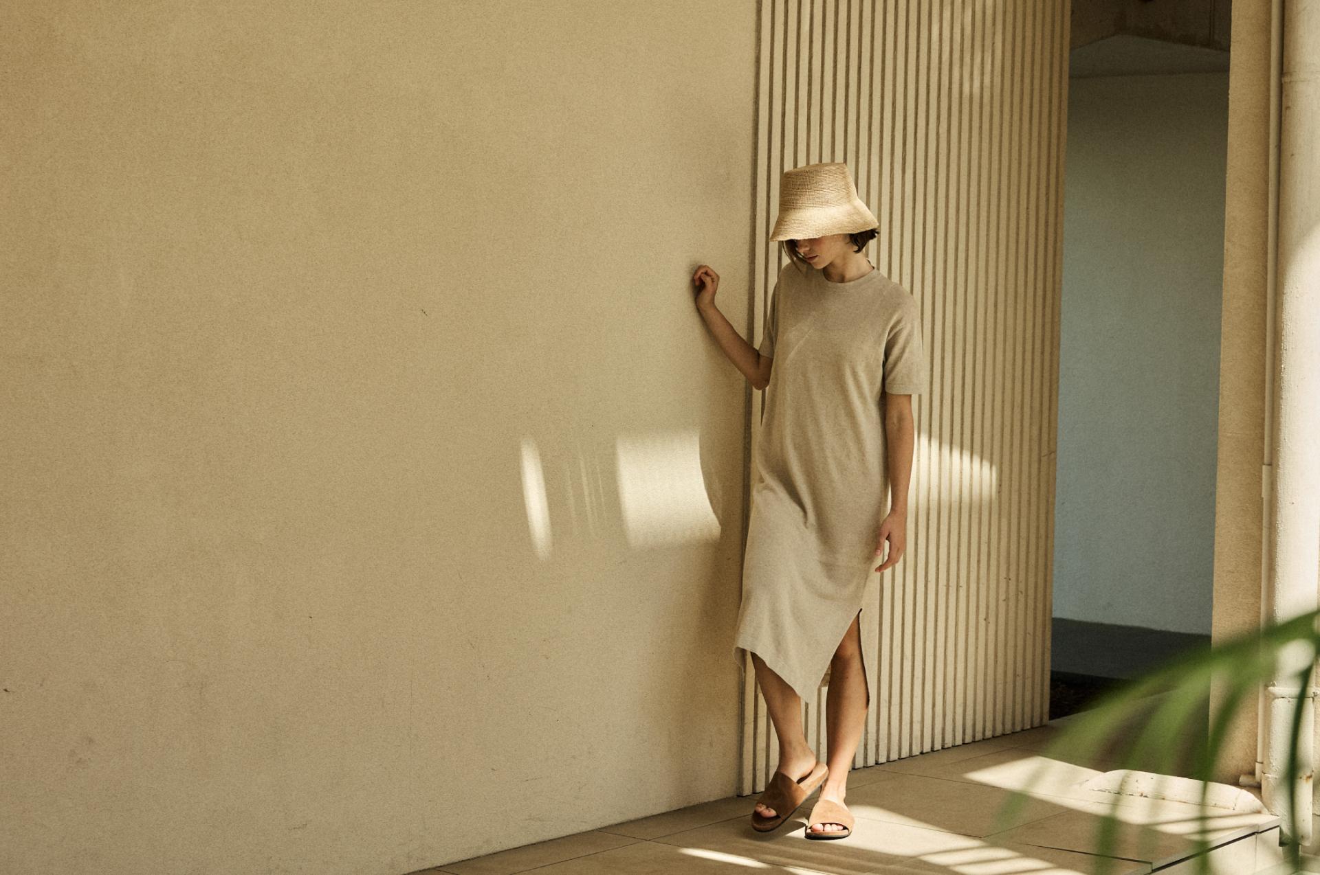 Linen Cotton Knit Long Dress (Slip Set) _ Sand Beige
