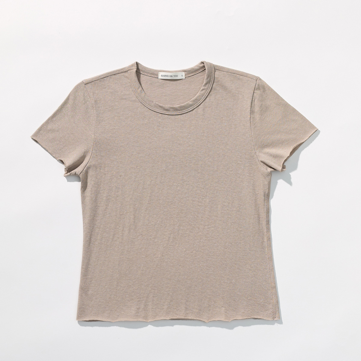 Cotton Jersey Rolled Edge T-Shirt _ Taupe