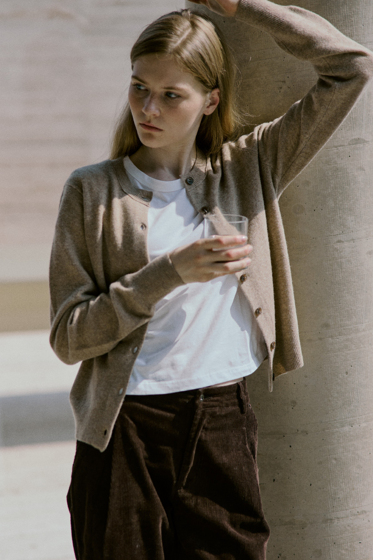 100%Merino Wool Basic Cardigan_Beige100%메리노 울 베이직 가디건_베이지