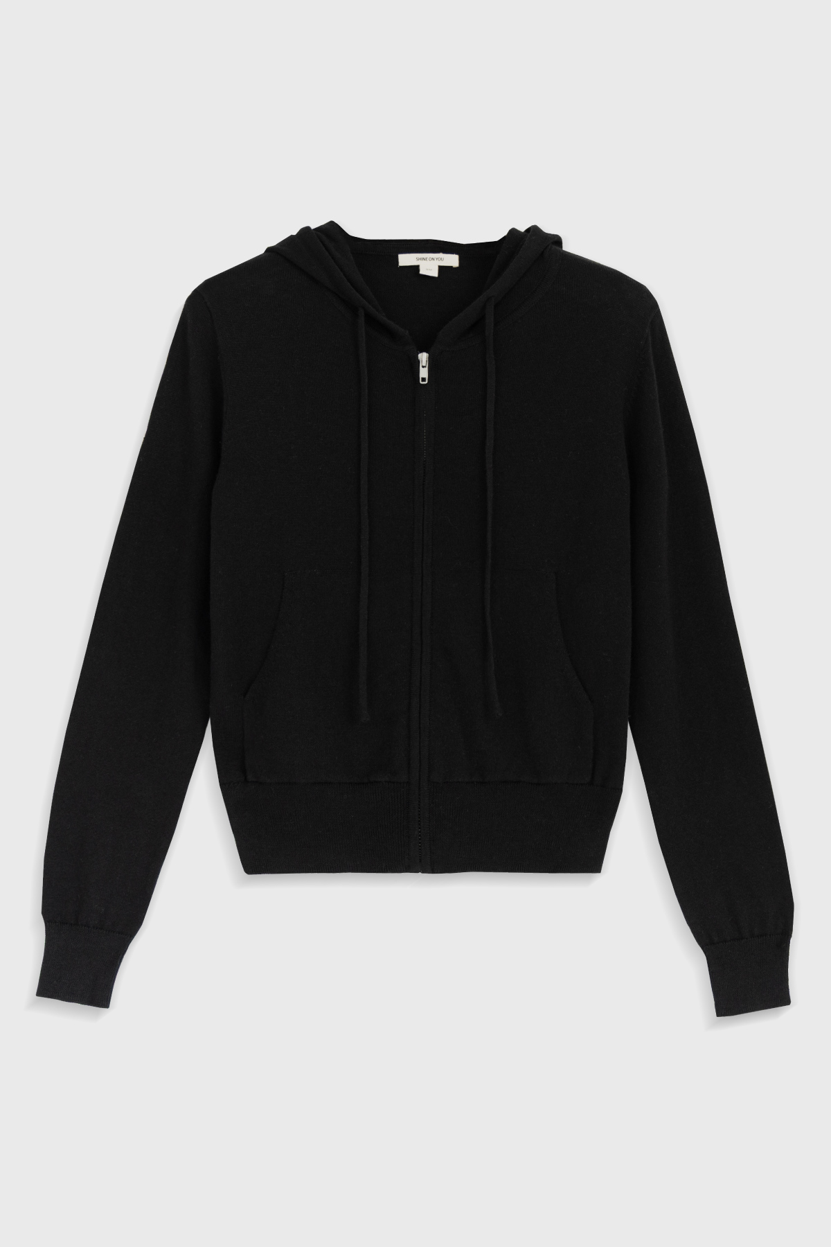 Linen Cotton Knit Zip Hoodie _ Pure Black