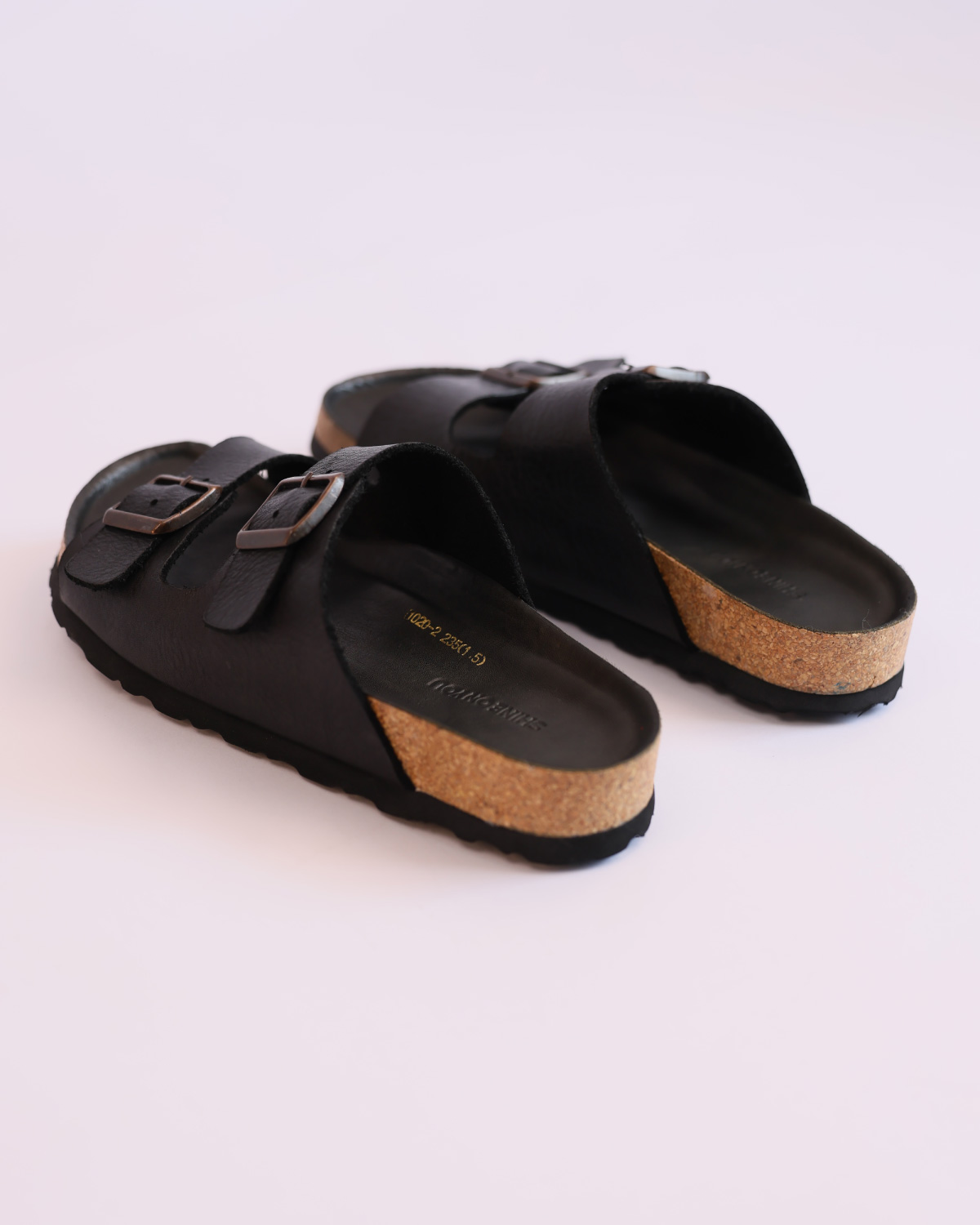 Washed Cowhide Buckle Slide Sandals