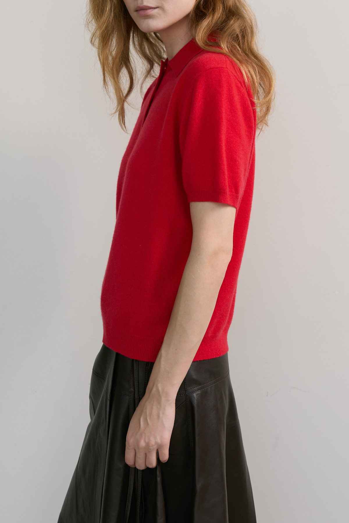 100%Premium Cashmere Polo Knit_Red 100%프리미엄 캐시미어 카라 반팔 니트_레드