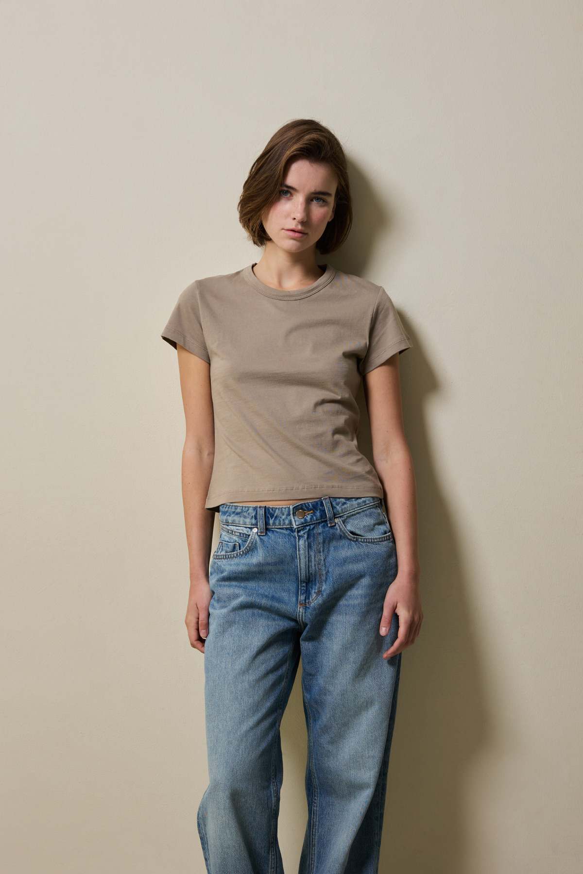 Cotton Basic Slim T-Shirt _ Dusty Taupe