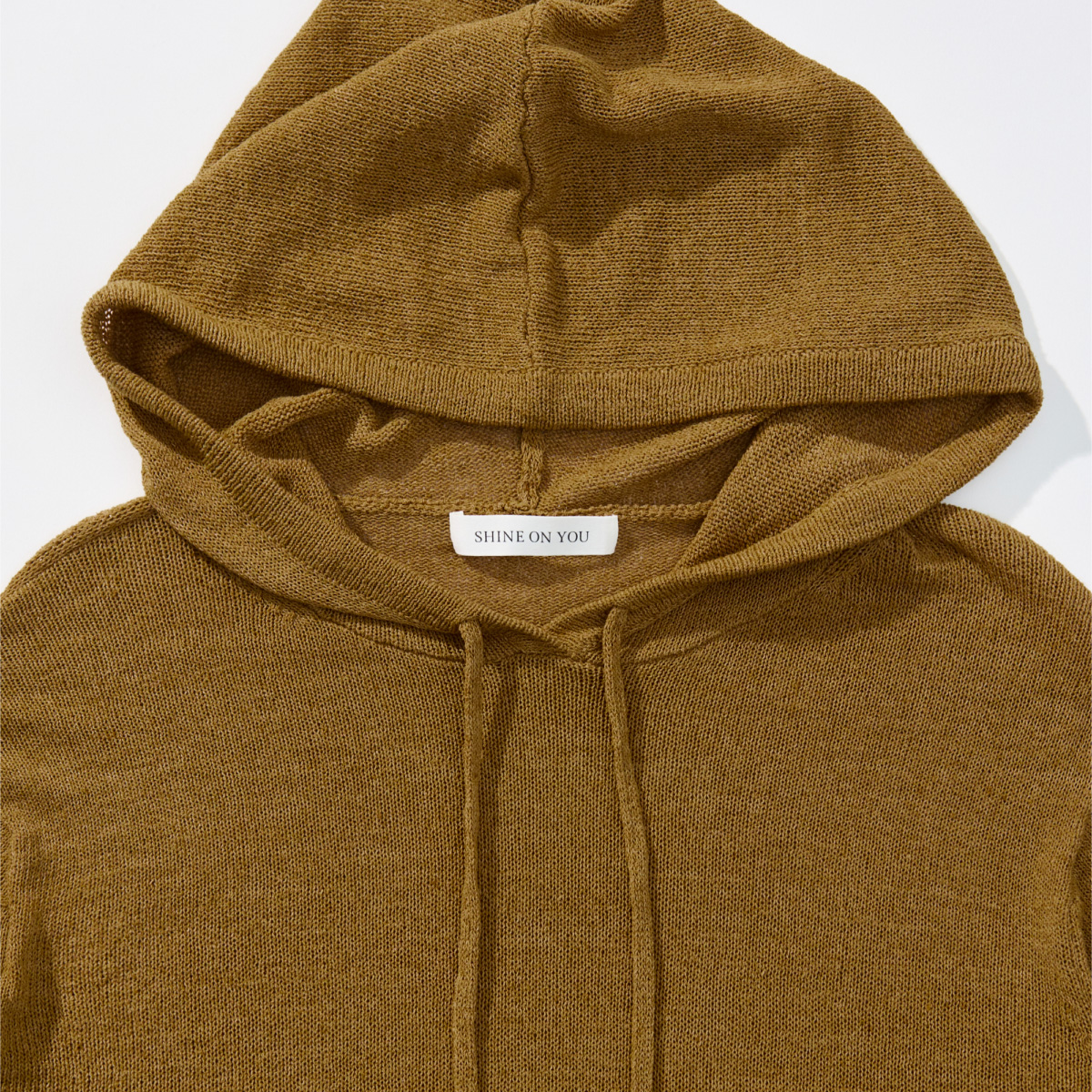 Airy Linen Blend Slim Knit Hoodie _ Camel Brown