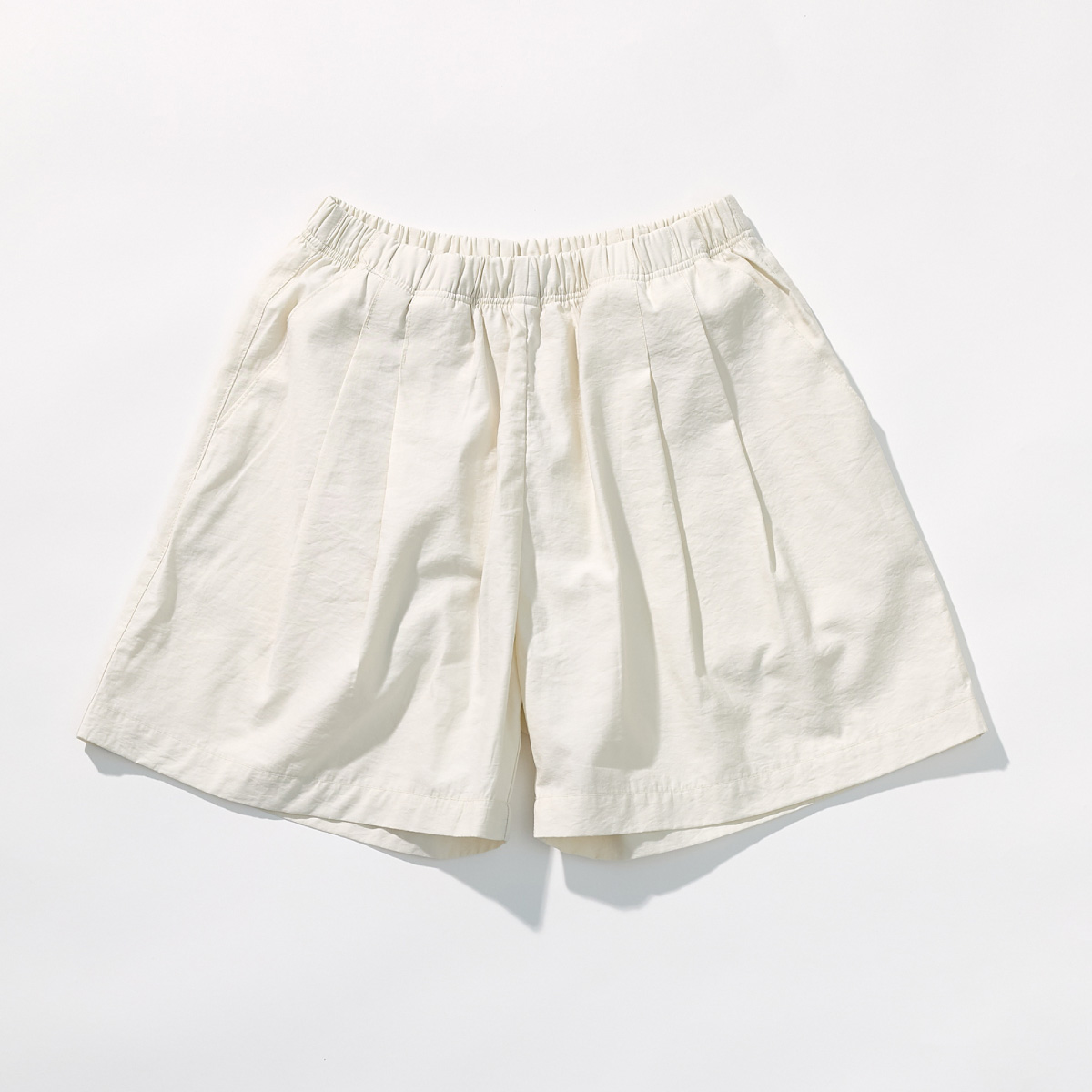 Cotton Blend Double Pleat Banding Shorts _ Pure Ivory