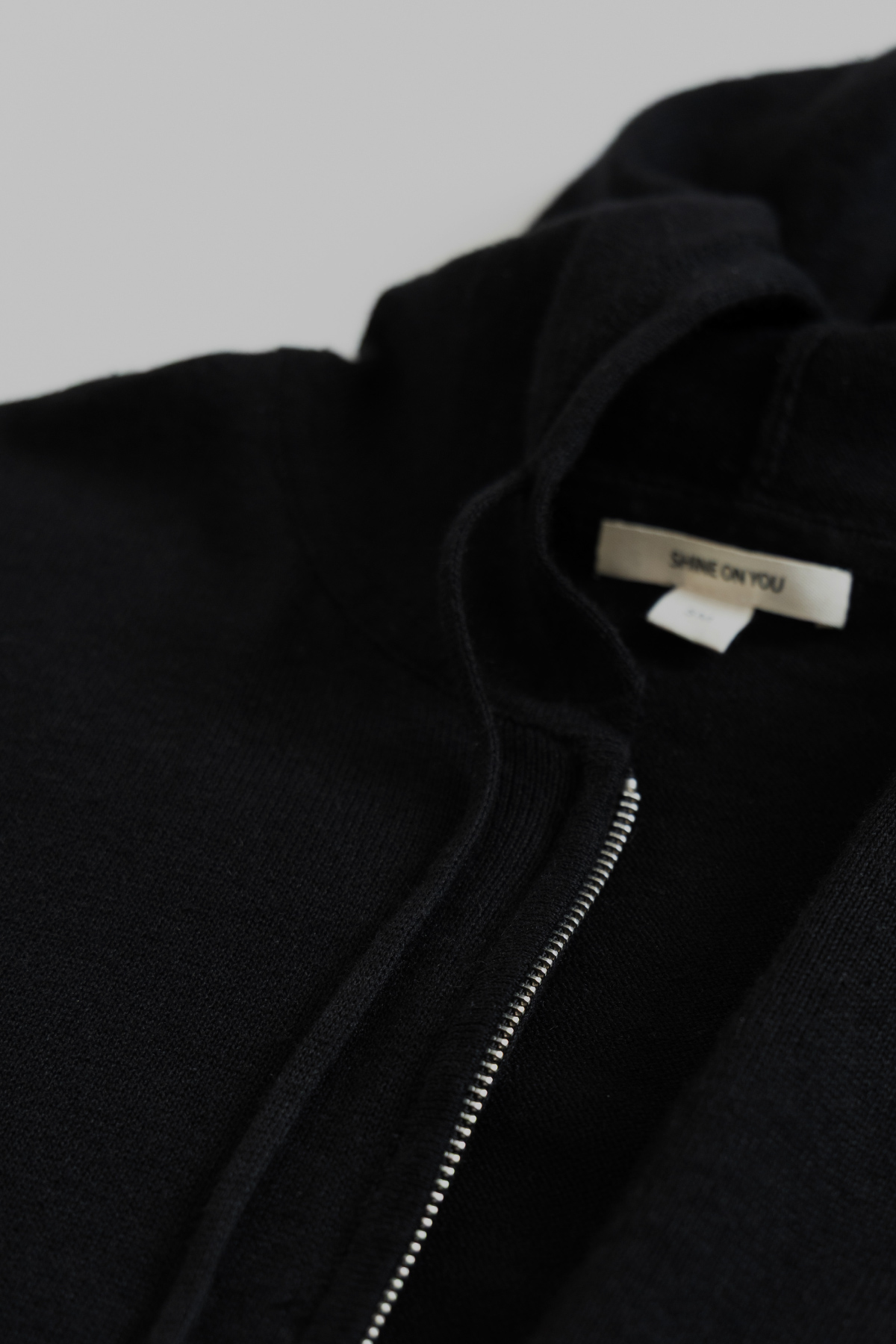 Linen Cotton Knit Zip Hoodie _ Pure Black
