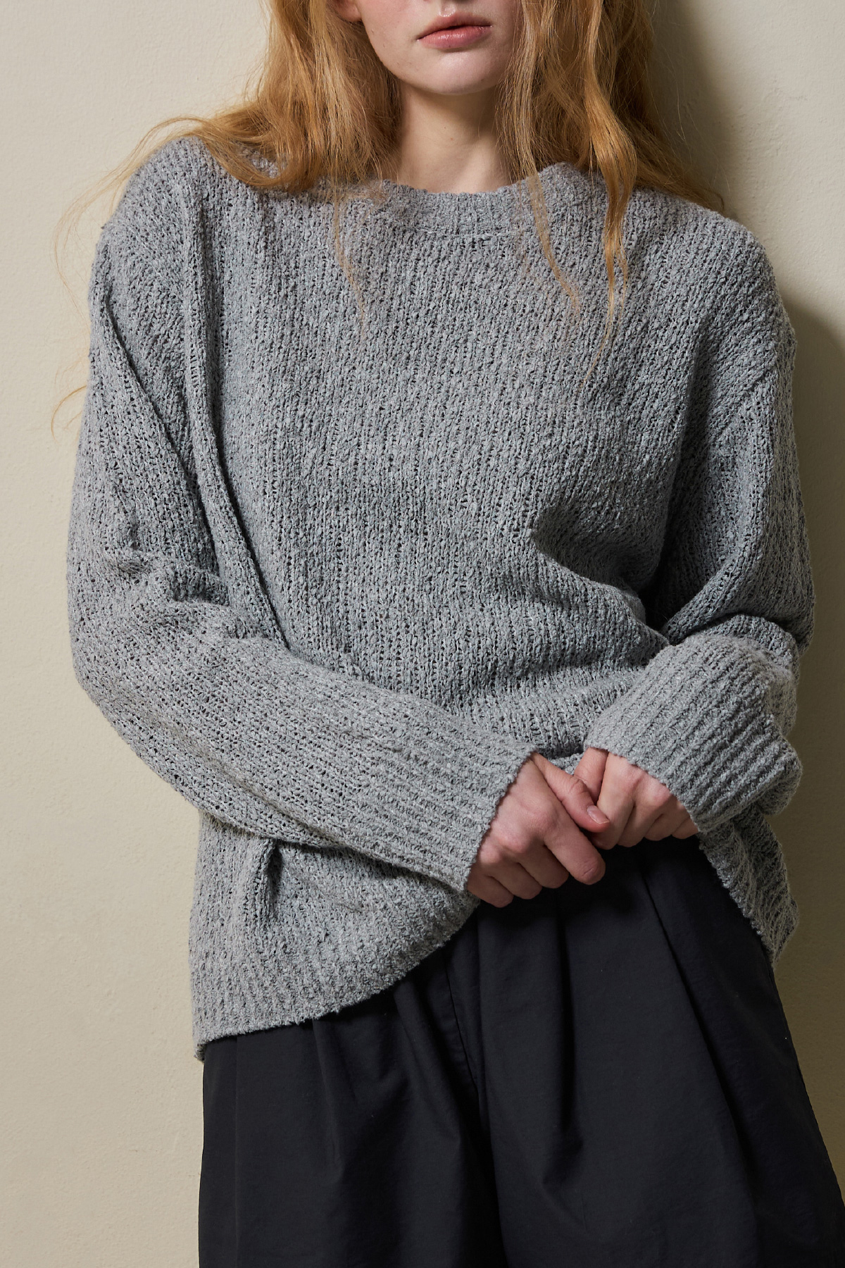 Cotton Blend Loose Knit _ Mélange Grey