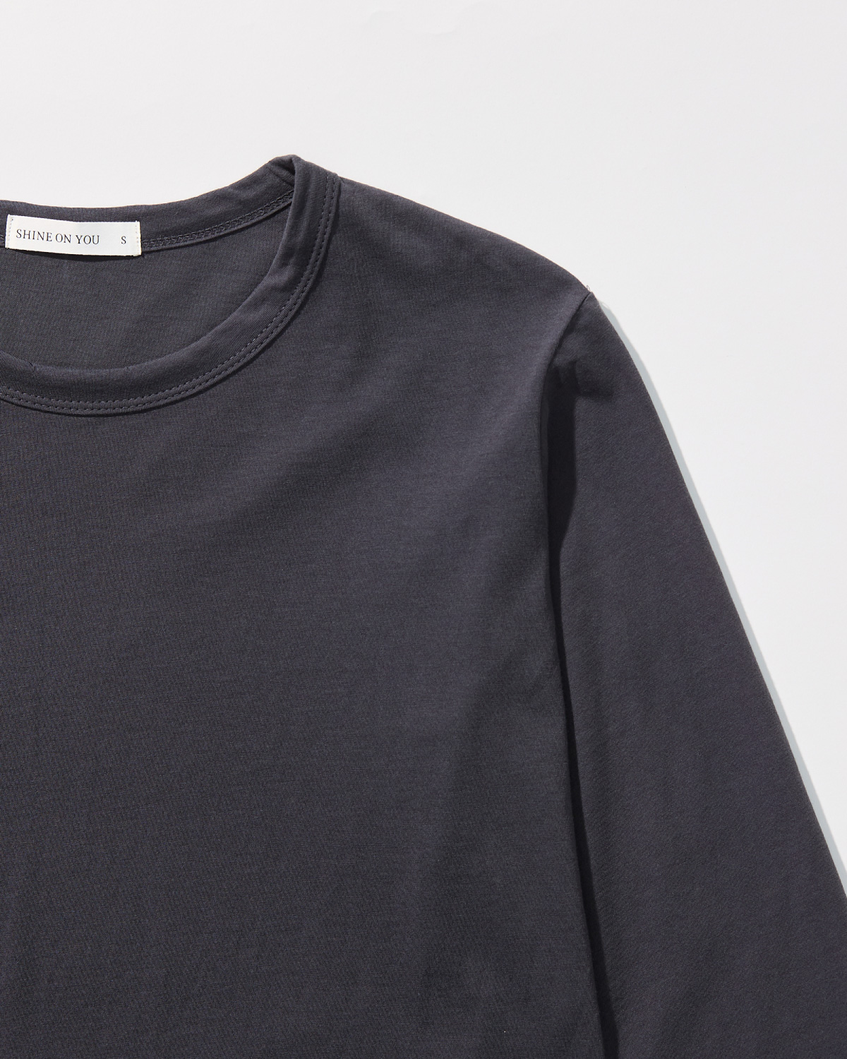 Cotton Basic Slim Long Sleeve T-Shirt _ Deep Charcoa