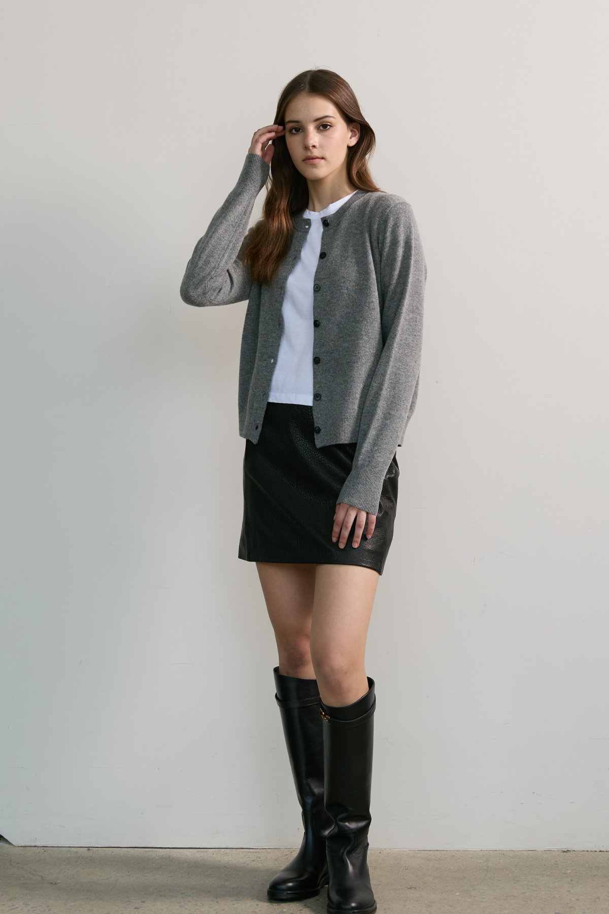 100%Merino Wool Basic Cardigan_Grey100%메리노 울 베이직 가디건_그레이