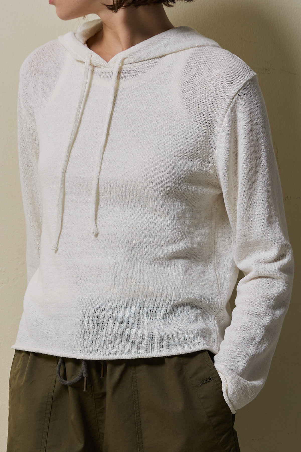 Airy Linen Blend Slim Knit Hoodie _ Natural Ivory