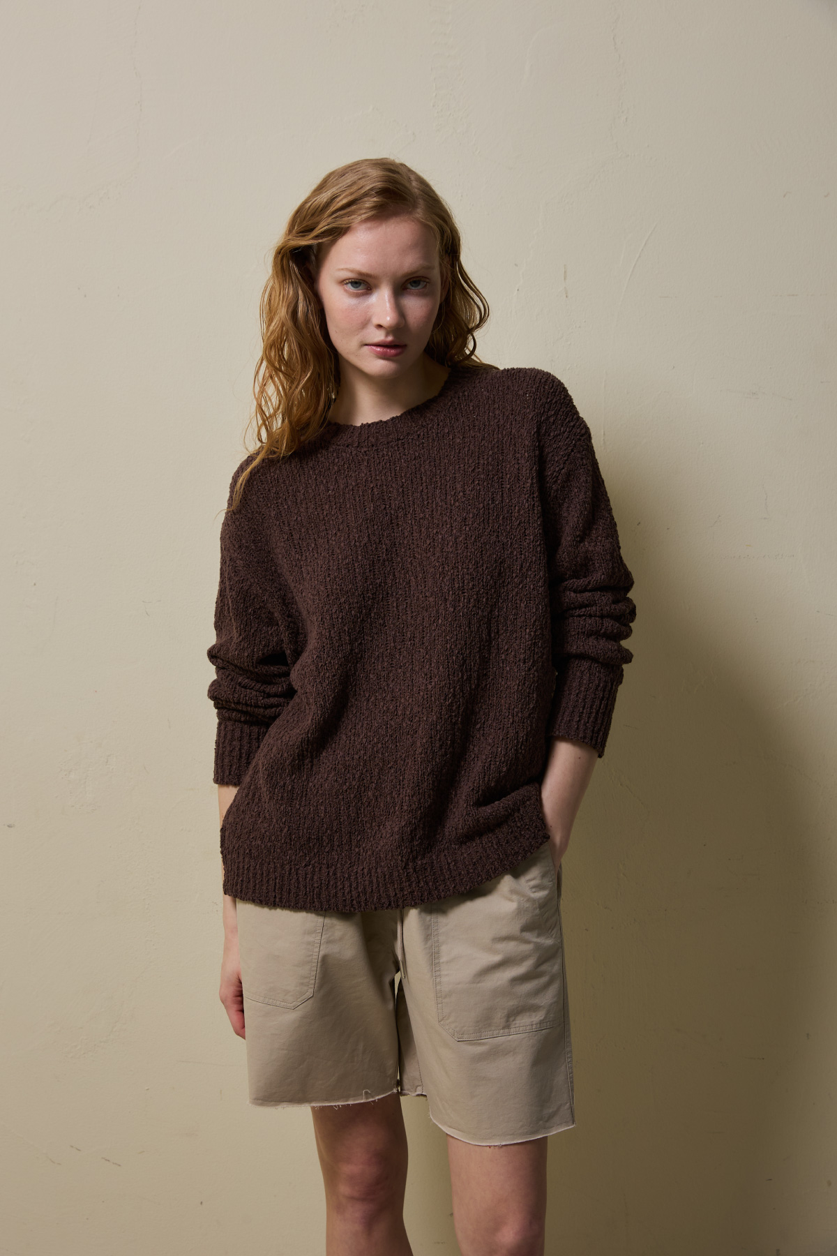 Cotton Blend Loose Knit _ Deep Cocoa Brown