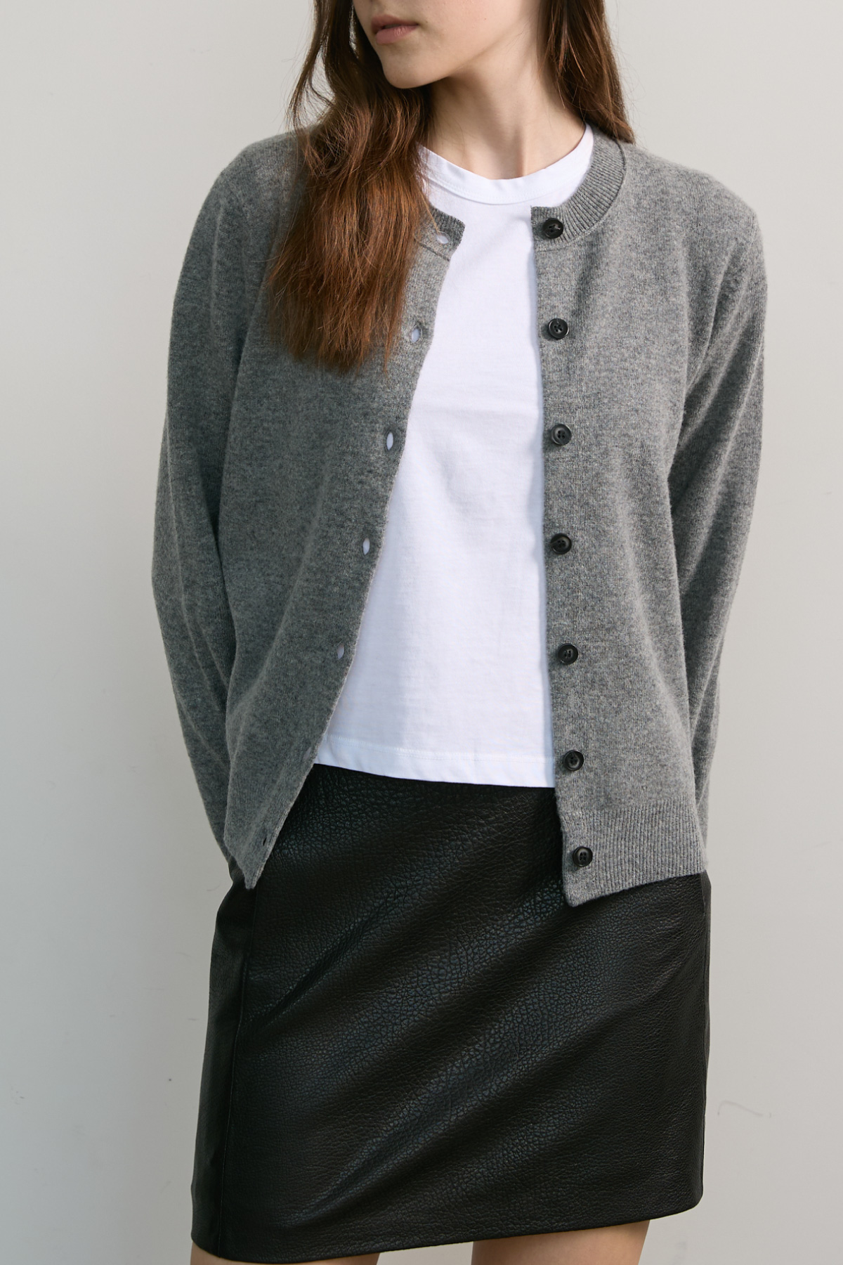 100%Merino Wool Basic Cardigan_Grey100%메리노 울 베이직 가디건_그레이