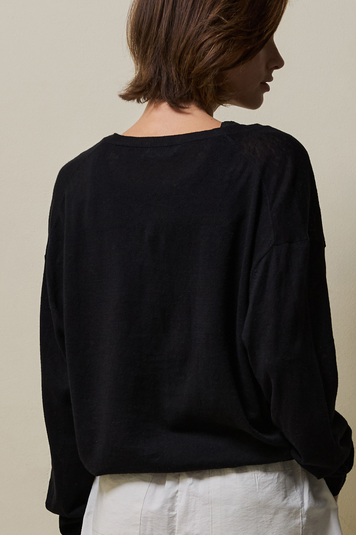 Linen Cotton Loose Fit Knit Cardigan _ Pure Black