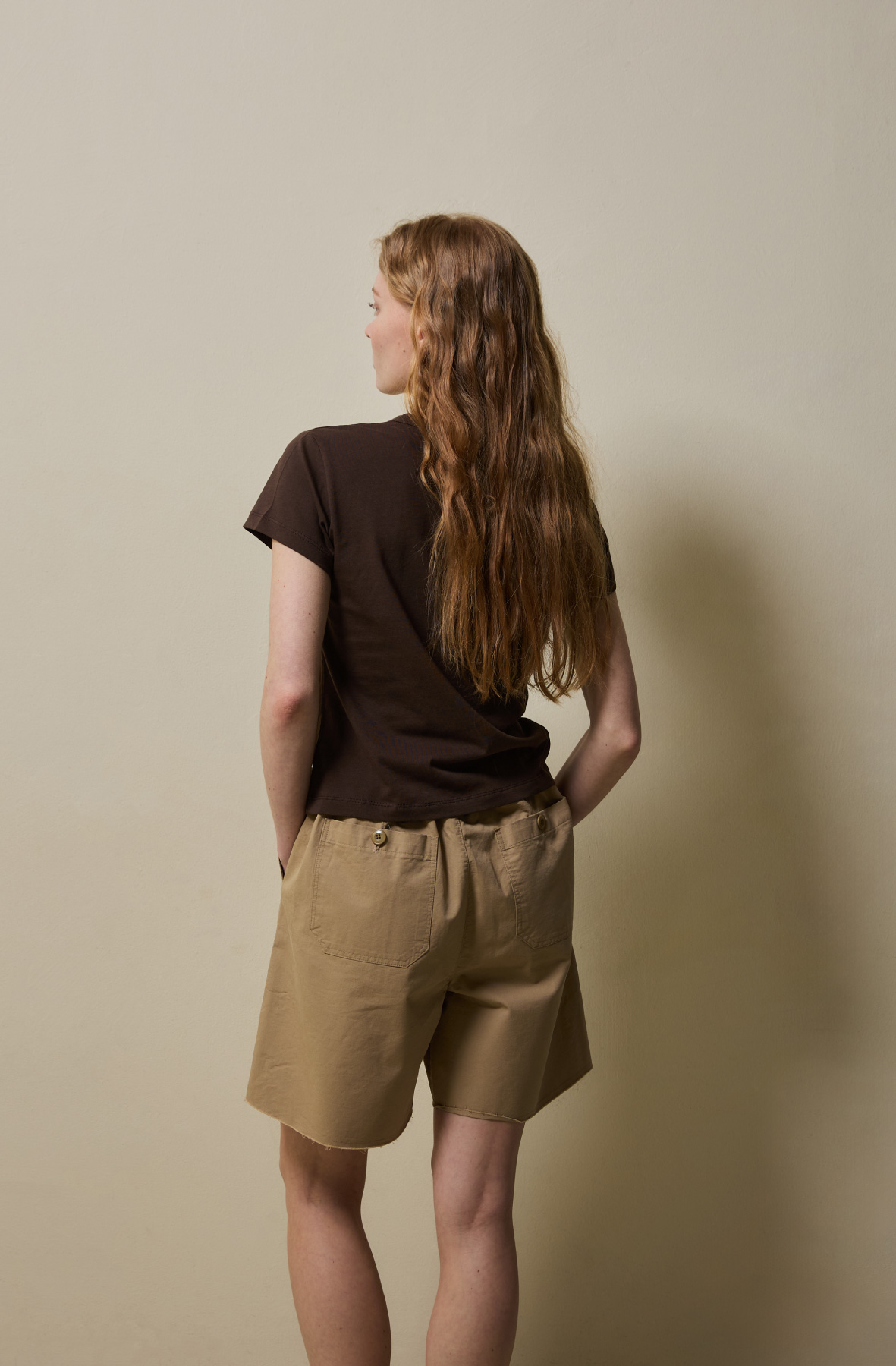 Cotton Utility Banding Half Pants _ Sand Camel