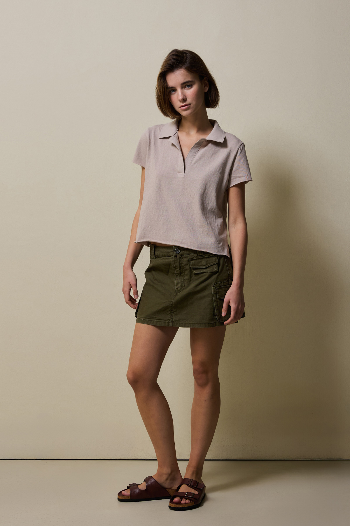 Cotton Jersey Collared T-Shirt _ Neutral Beige