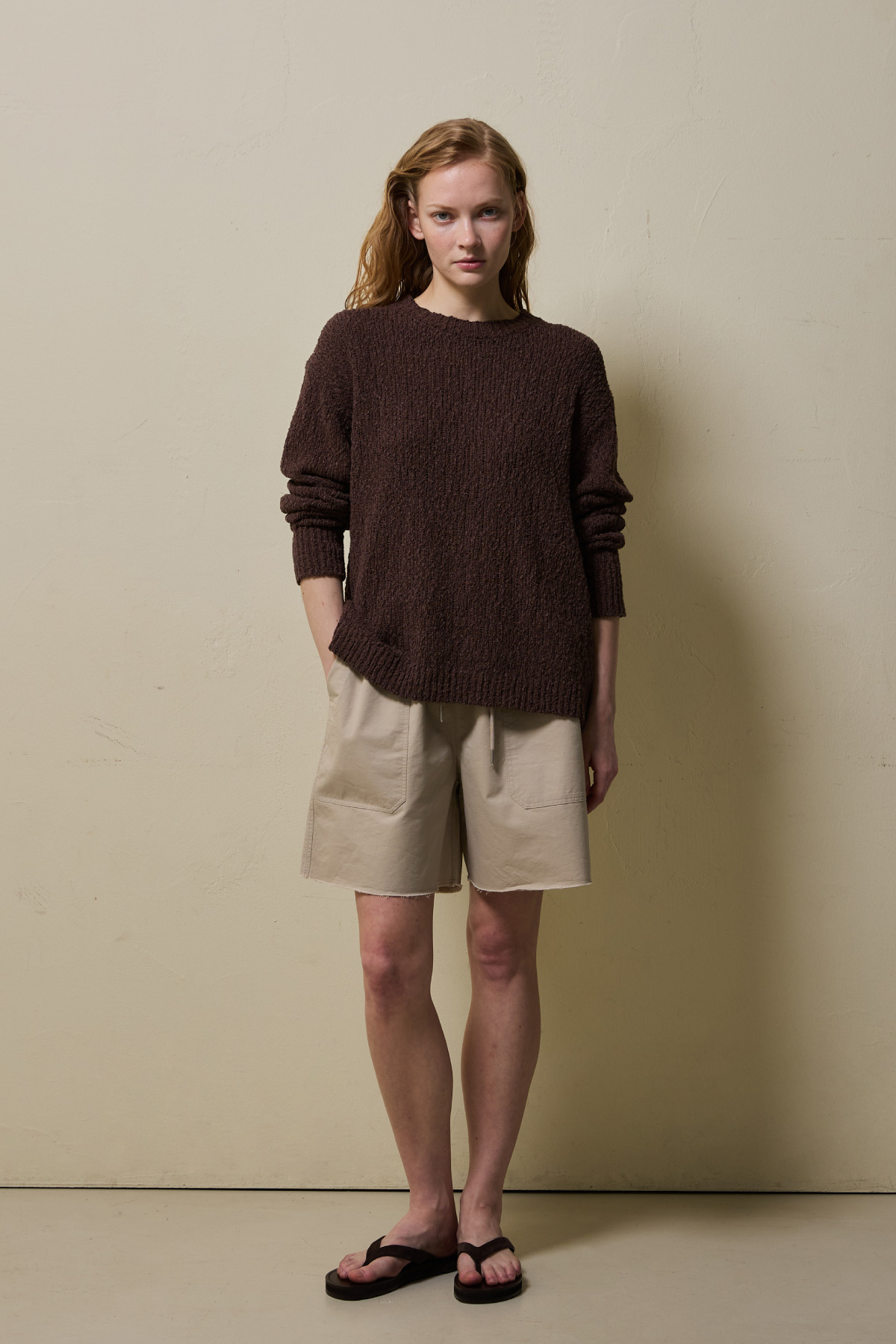 Cotton Blend Loose Knit _ Deep Cocoa Brown
