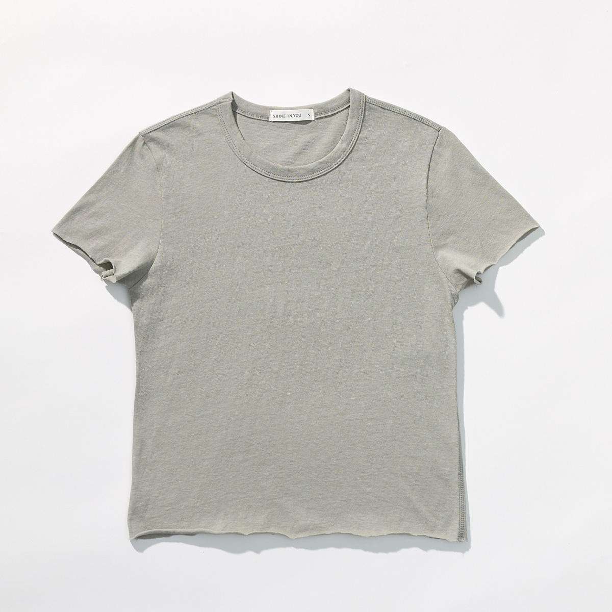 Cotton Jersey Rolled Edge T Shirt _ Olive Grey