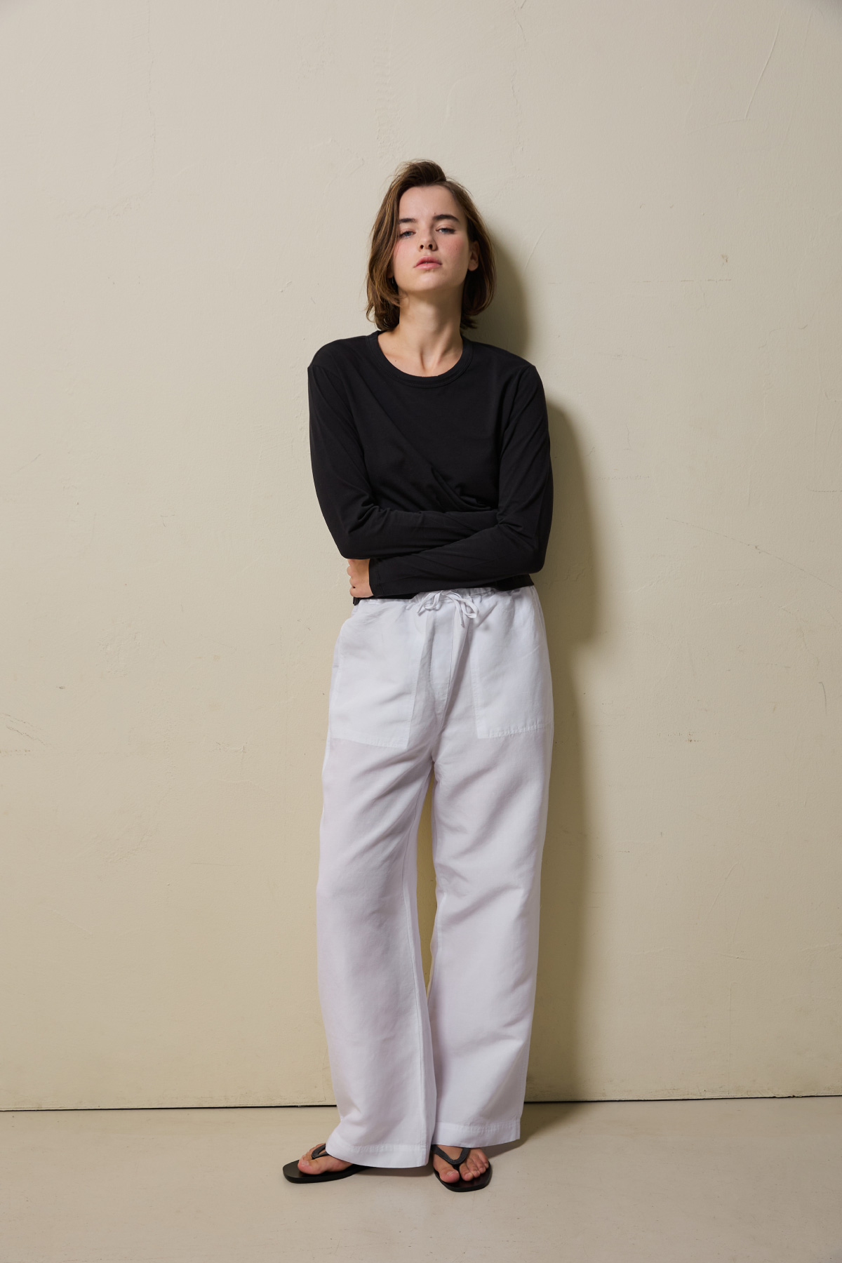 Tencel Linen Wide Banding Pants _ Pure White