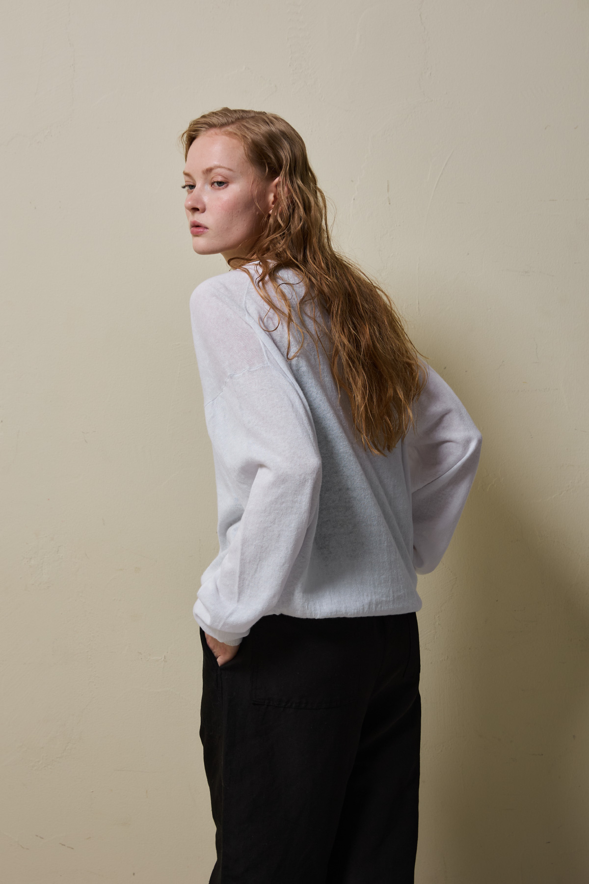 Linen Cotton Loose Fit Knit Cardigan _ Pure White