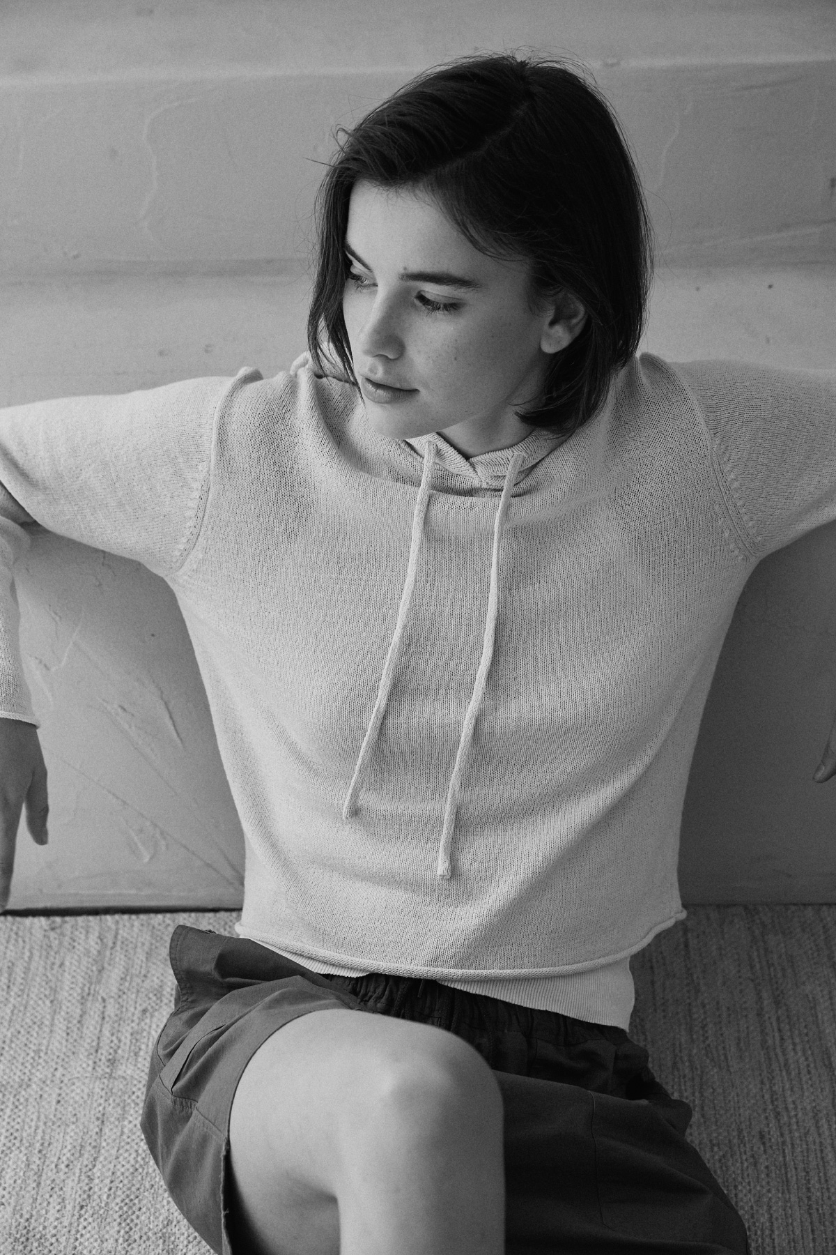 Airy Linen Blend Slim Knit Hoodie _ Soft Light Beige