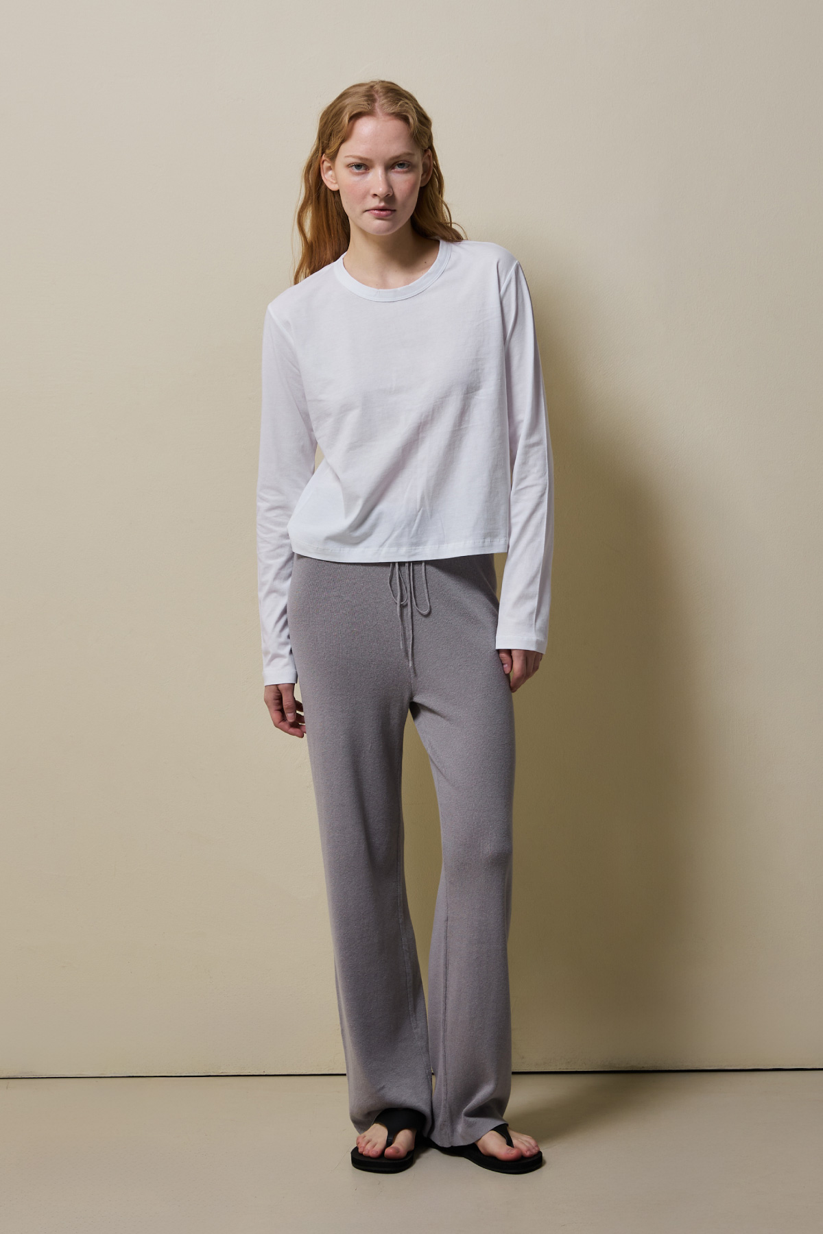 Cotton Basic Slim Long Sleeve T-Shirt _ White