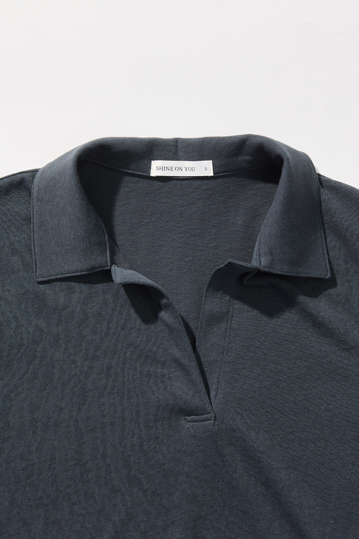 Cotton Jersey Collared T-Shirt _ Deep Charcoal