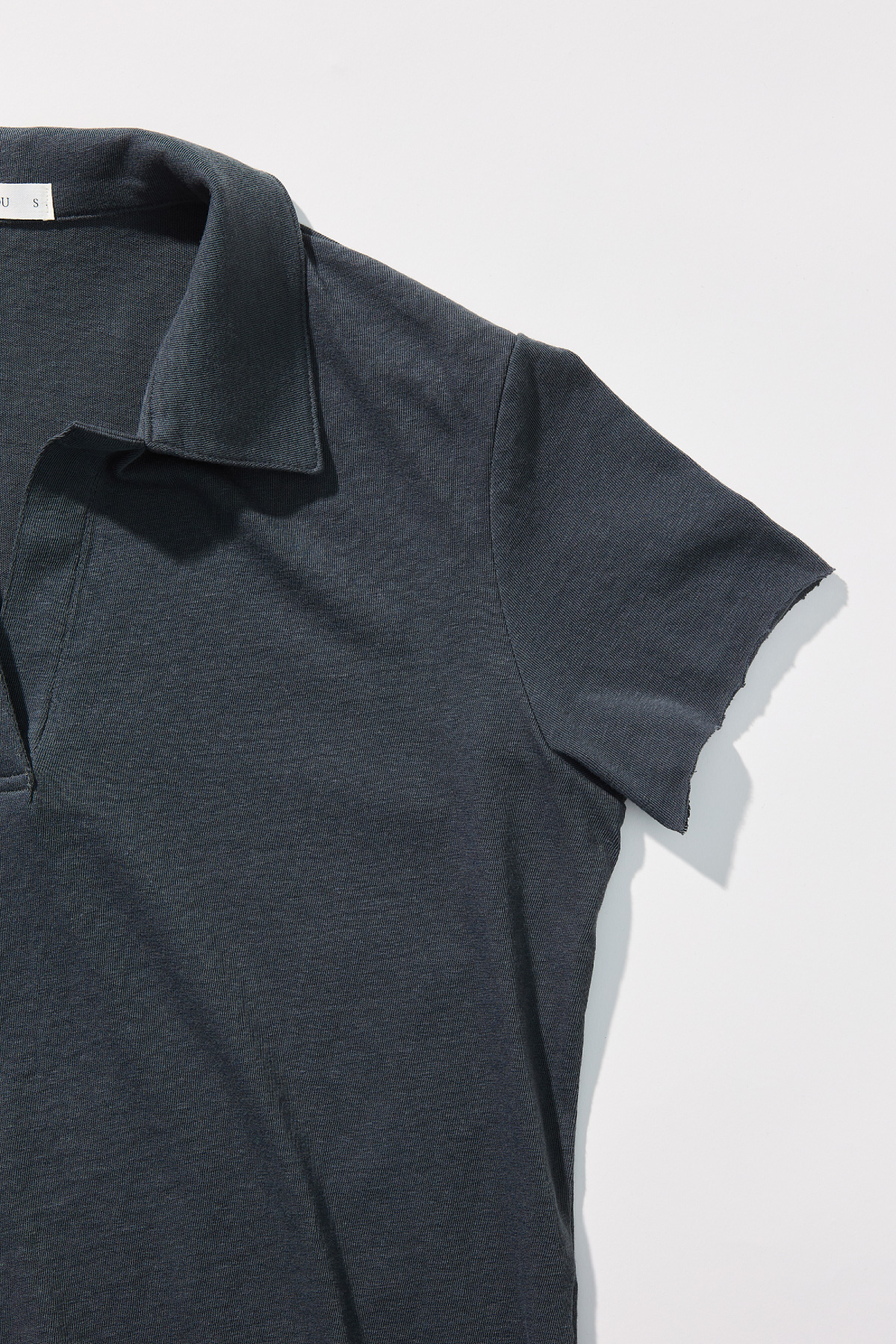 Cotton Jersey Collared T-Shirt _ Deep Charcoal